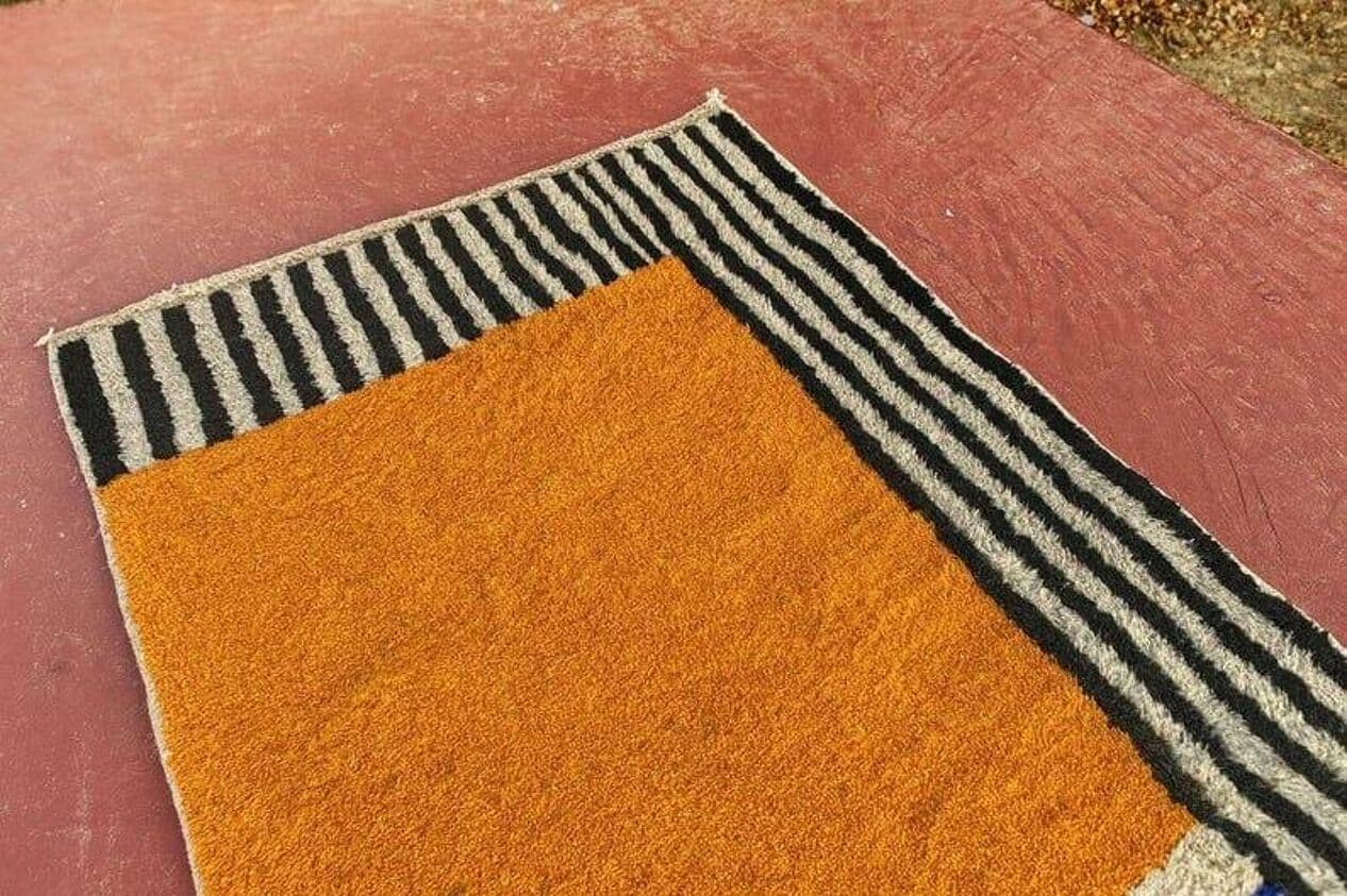 Ręcznie tkany dywan 100x200 cm, wełna, pomarańczowy, czarny, biały, Maroko - 207890