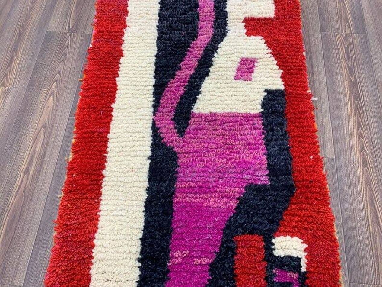 Handwoven rug 150x250 cm, wool, red, cream, black, magenta, purple, Morocco - 207859
