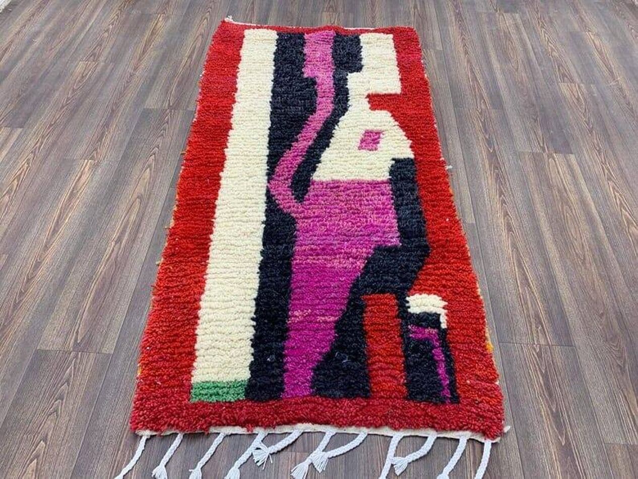 Handwoven rug 150x250 cm, wool, red, cream, black, magenta, purple, Morocco - 207858
