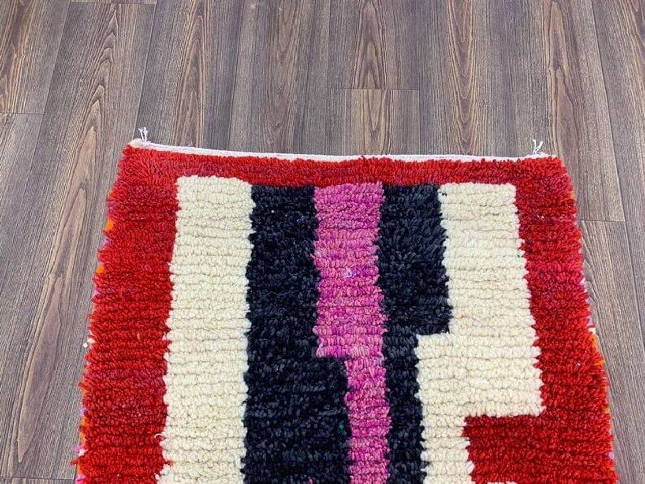 Handwoven rug 150x250 cm, wool, red, cream, black, magenta, purple, Morocco - 207862