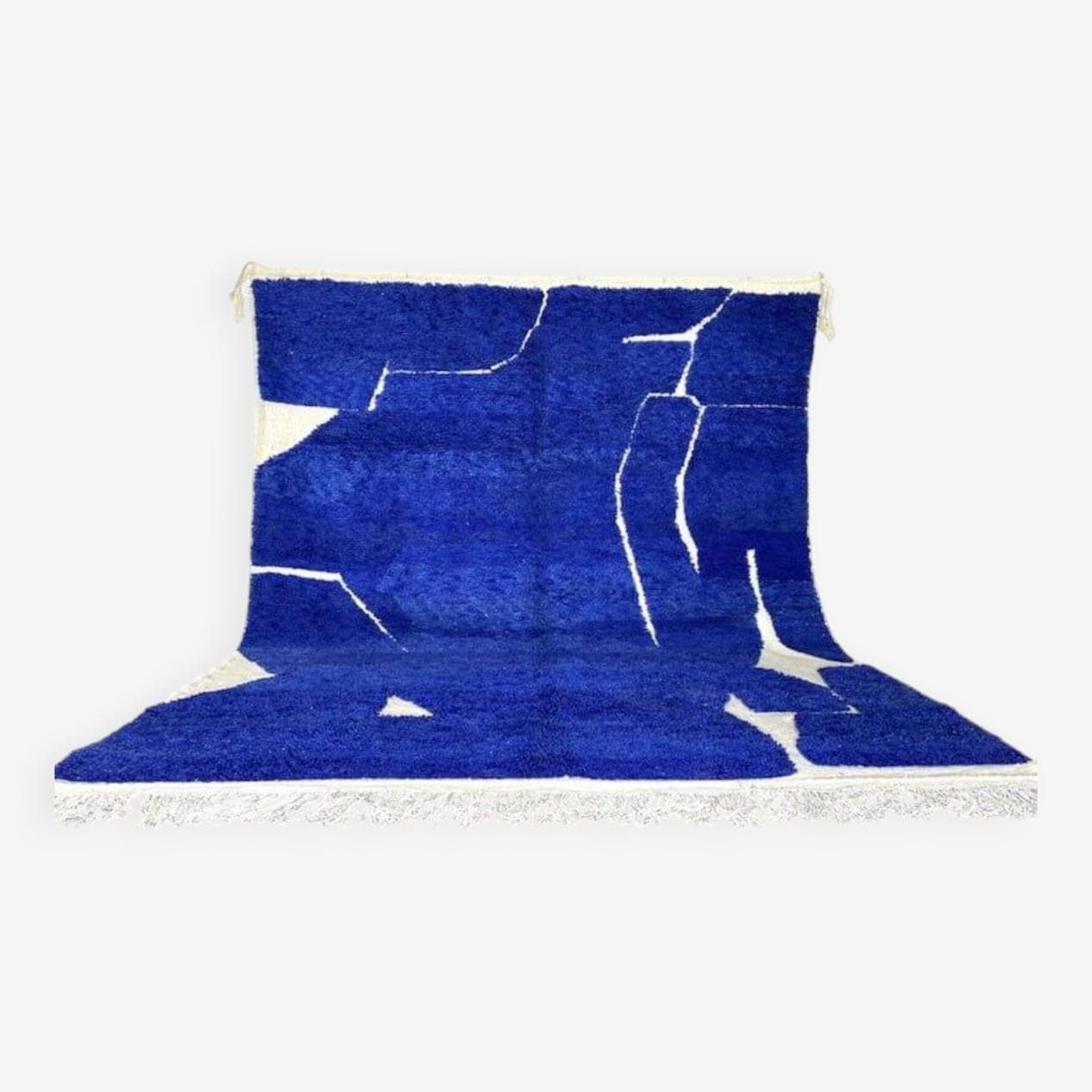 Handwoven rug 150x250 cm, wool, blue, white, Morocco - 207814