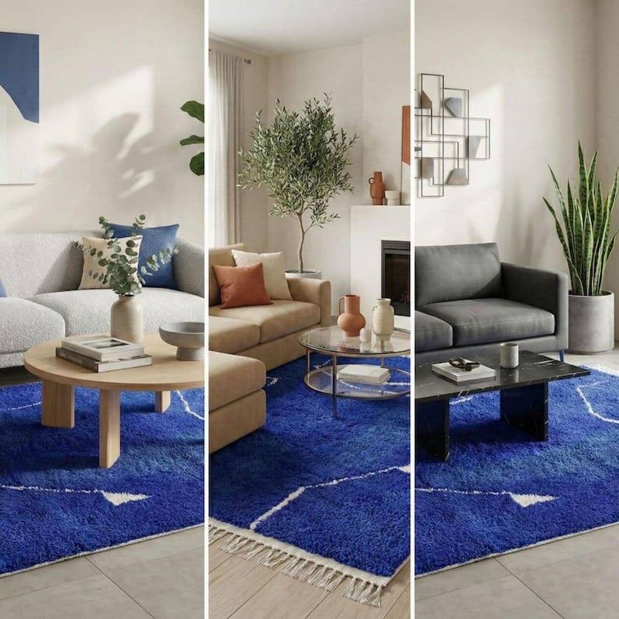 Handwoven rug 150x250 cm, wool, blue, white, Morocco - 207817