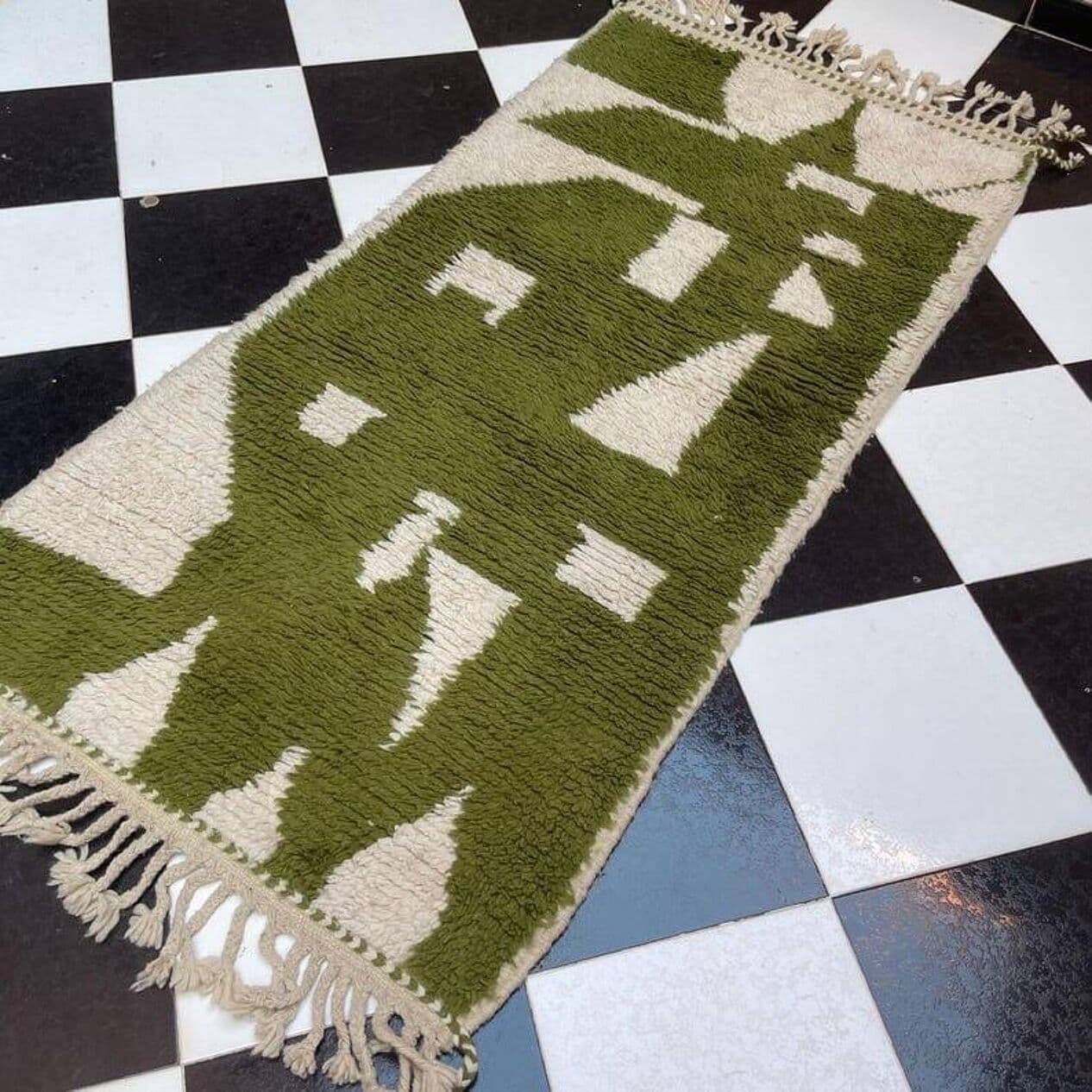 Ręcznie tkany dywan 140x260 cm, wełna, oliwkowy, Maroko - 207777