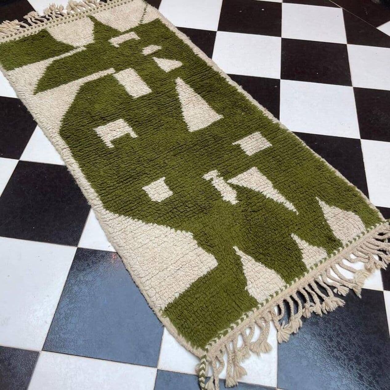 Ręcznie tkany dywan 140x260 cm, wełna, oliwkowy, Maroko - 207780