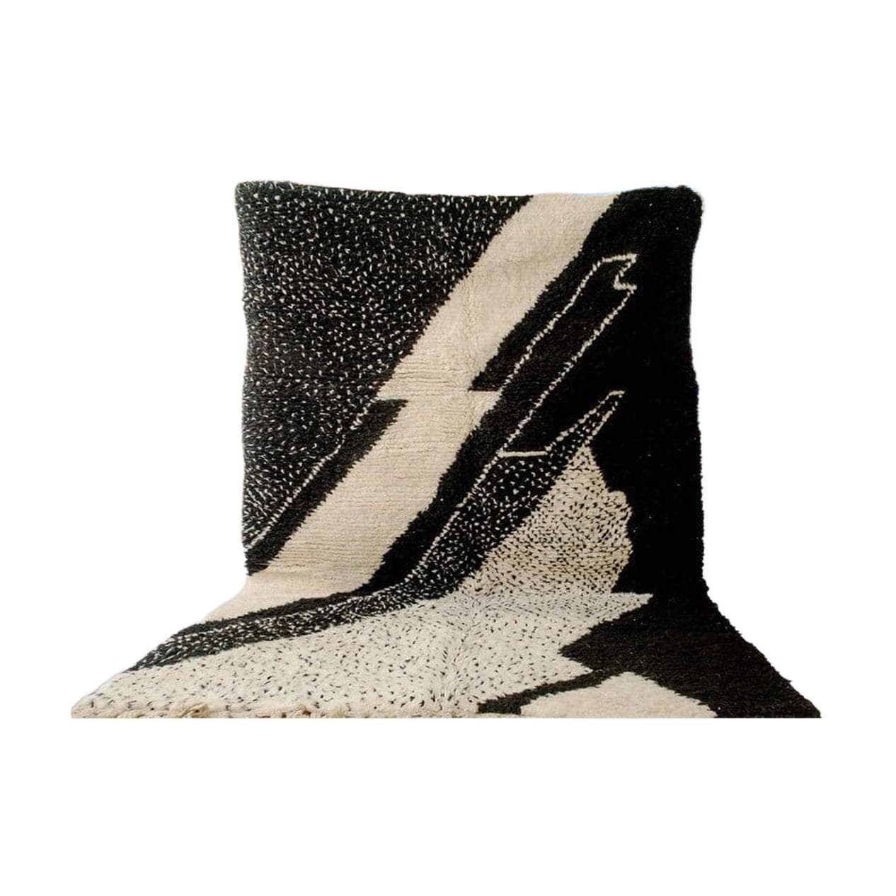 Handwoven rug 140x260 cm, wool, black, white, Morocco