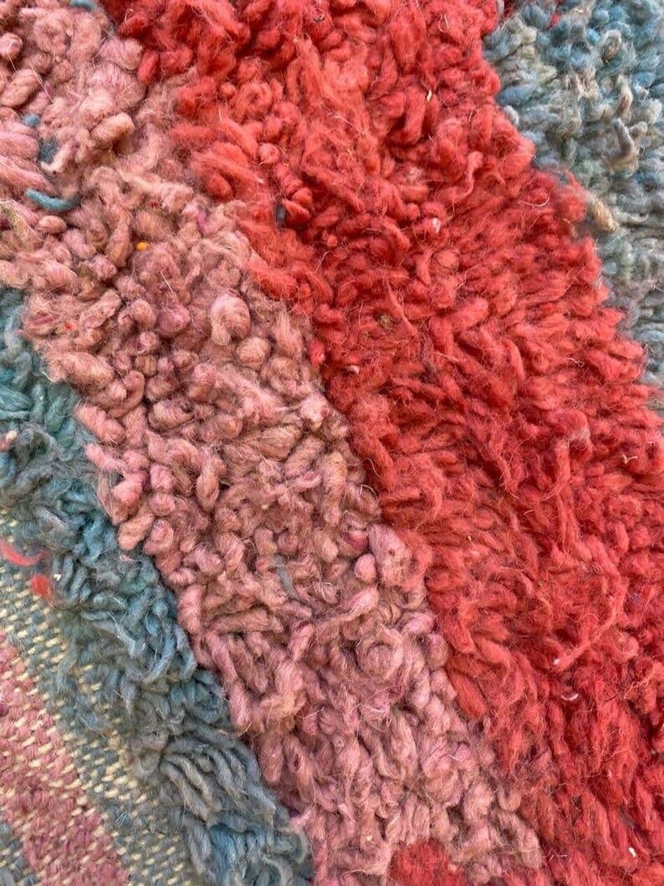 Handwoven rug 100x200 cm, wool, green, red, yellow, navy blue, cream, grey, Morocco - 207759