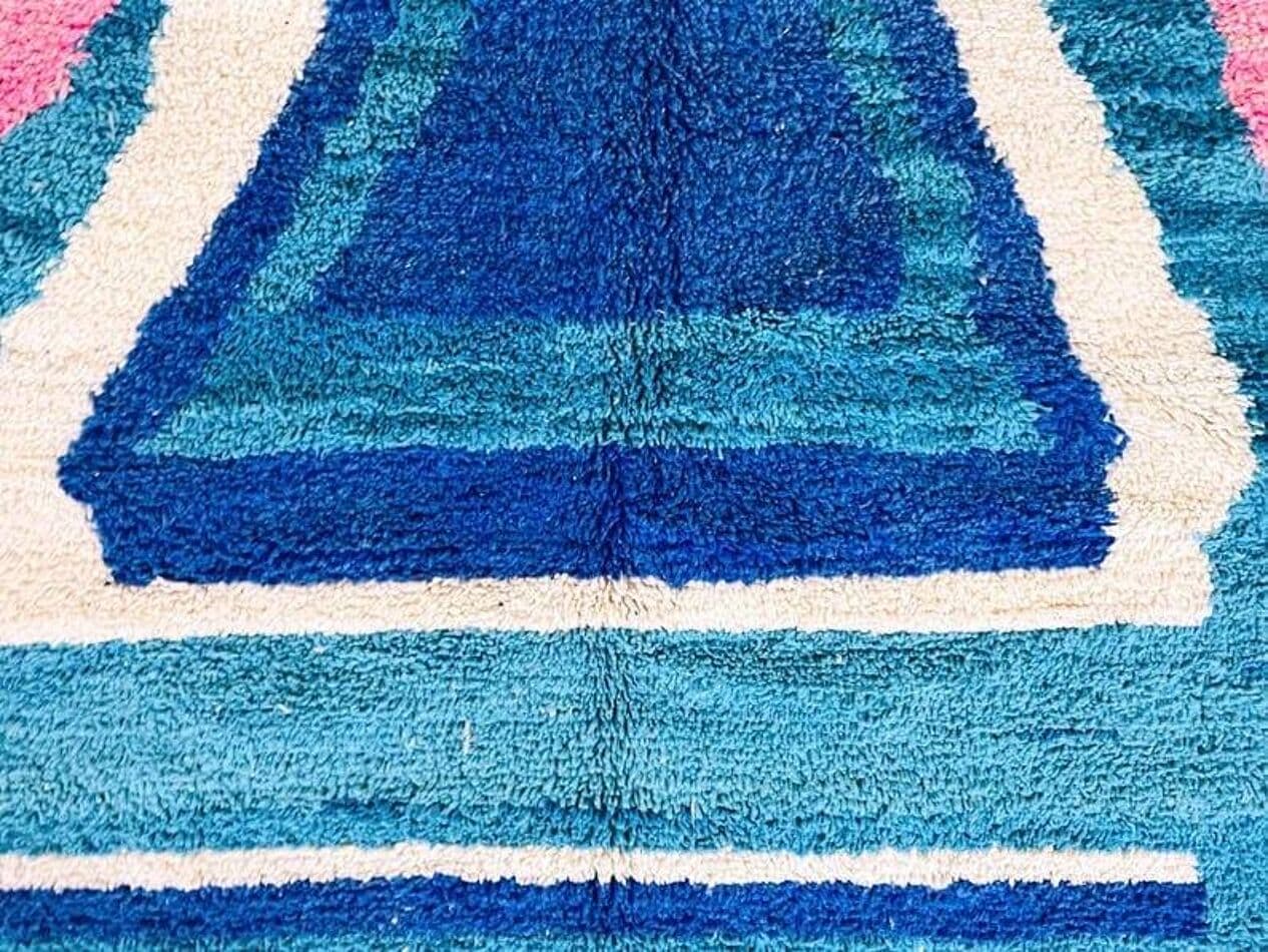 Handwoven rug 150x250 cm, wool, blue, pink, green, cream, navy, white, Morocco - 207647