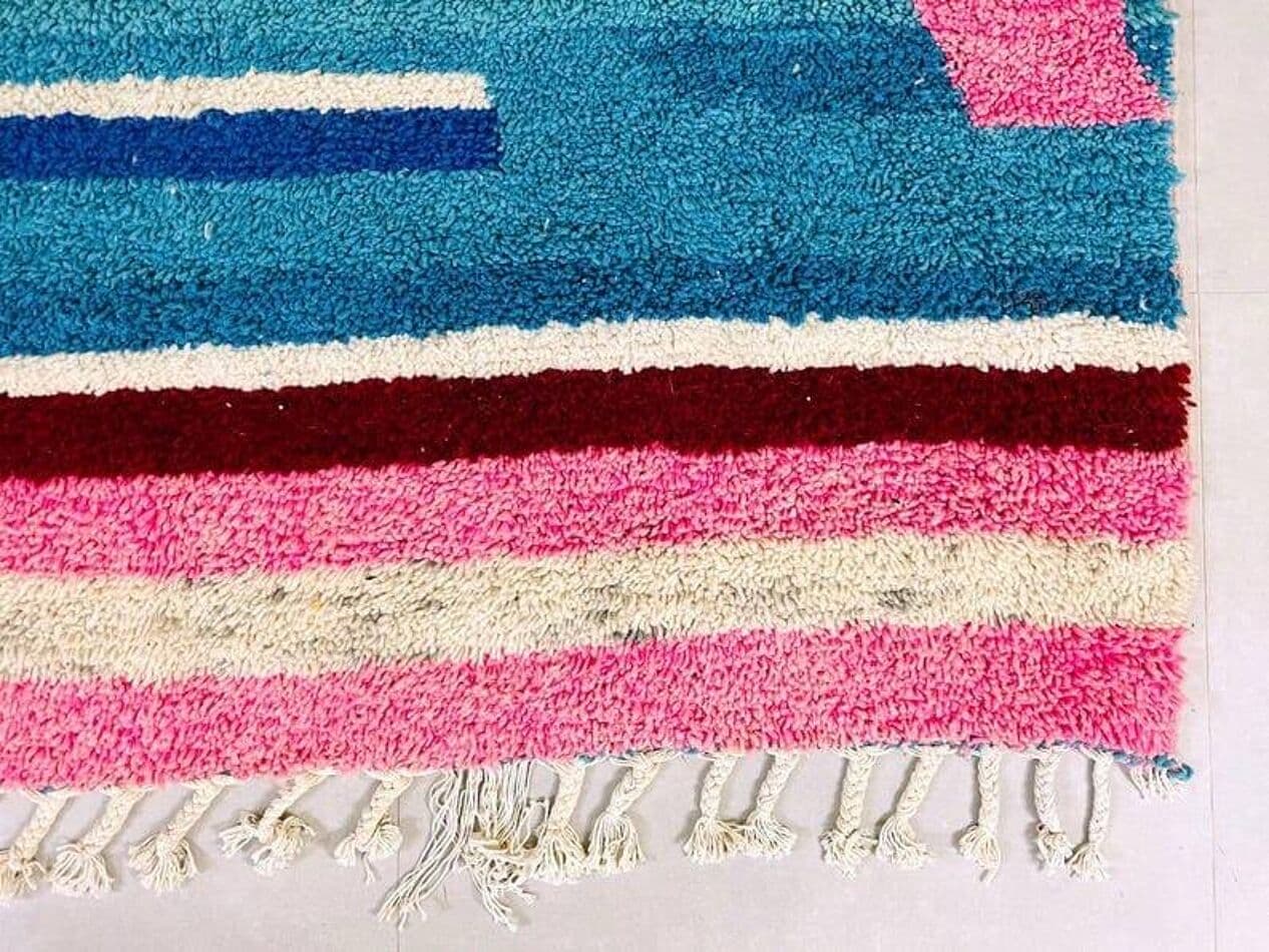 Handwoven rug 150x250 cm, wool, blue, pink, green, cream, navy, white, Morocco - 207648