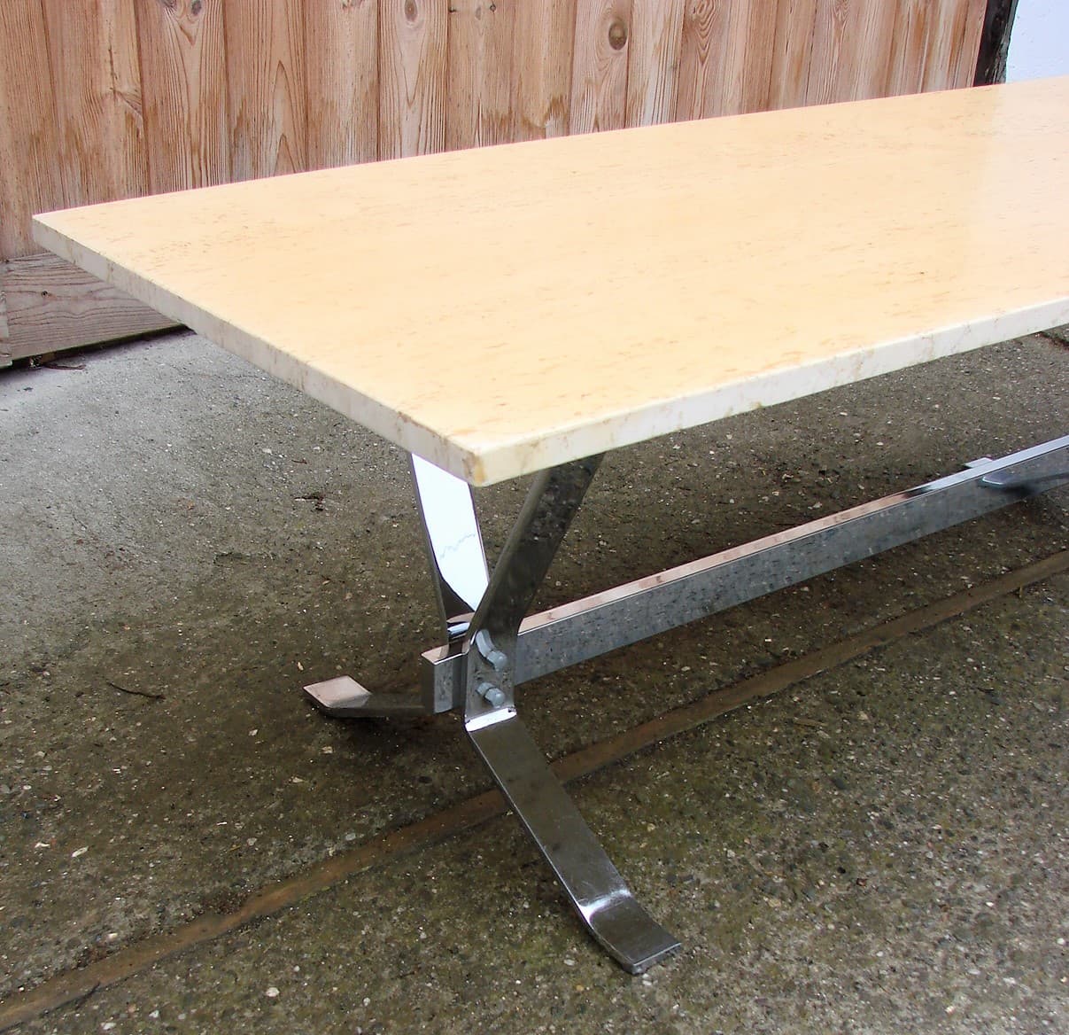 Coffee table, beige travertine, chrome steel, 1970s - 207609