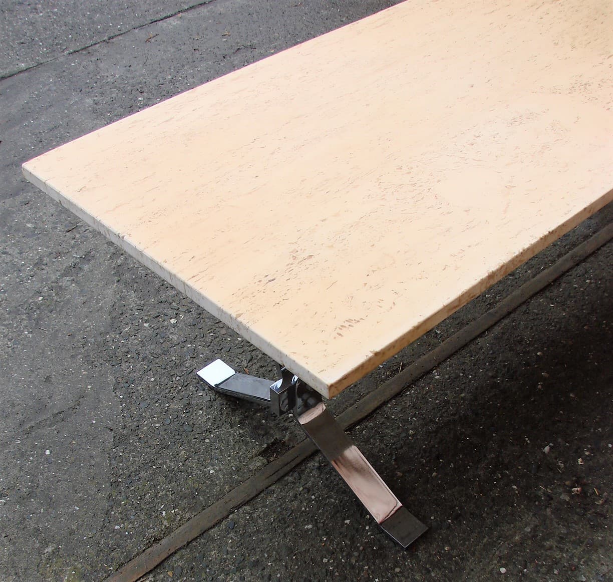 Coffee table, beige travertine, chrome steel, 1970s - 207607