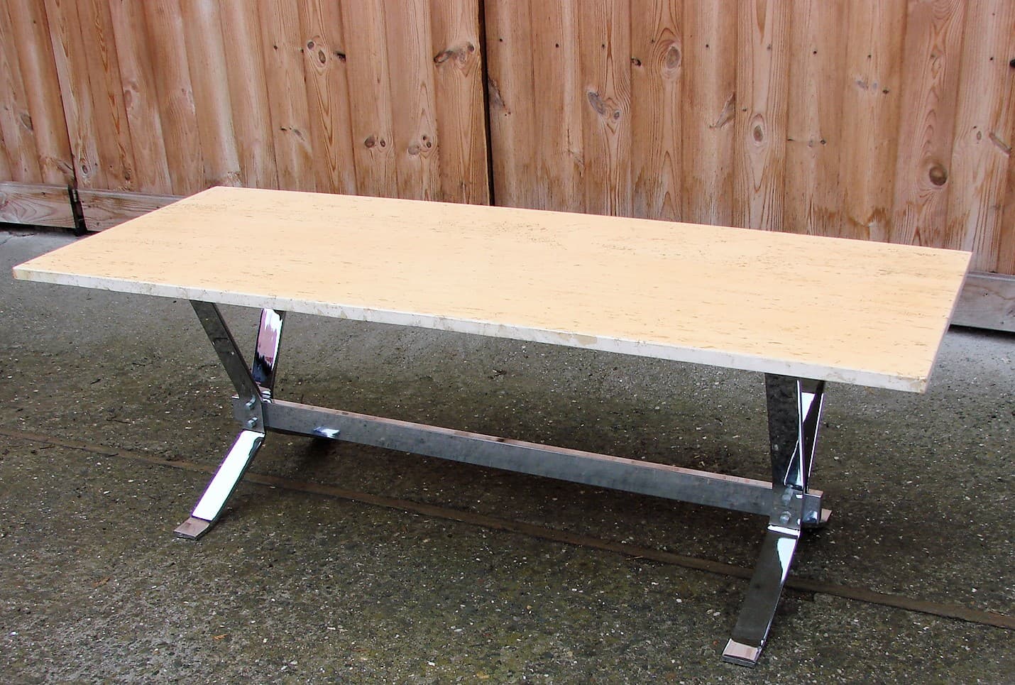 Coffee table, beige travertine, chrome steel, 1970s - 207601