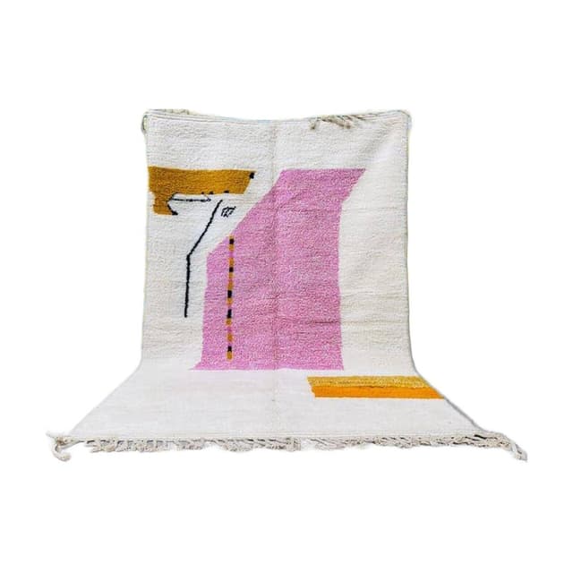 Ręcznie tkany dywan 150x250 cm, wełna, kremowy, różowy, żółty, czarny - WYMIARY