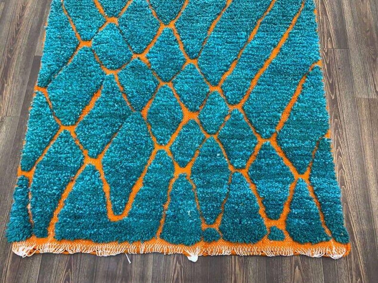 Ręcznie tkany dywan 140x260 cm, wełna, turkusowy, Maroko - 209109