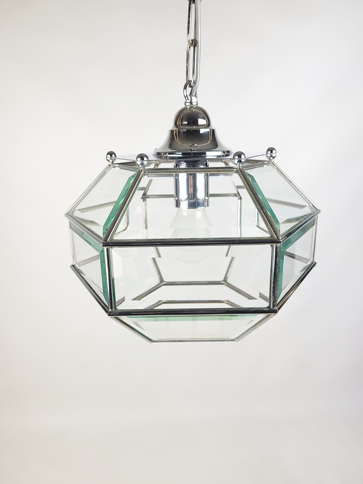 Lampa wisząca, ośmiokątna, transparent, szkło, Fontana Arte, Włochy, lata 70. - 208317