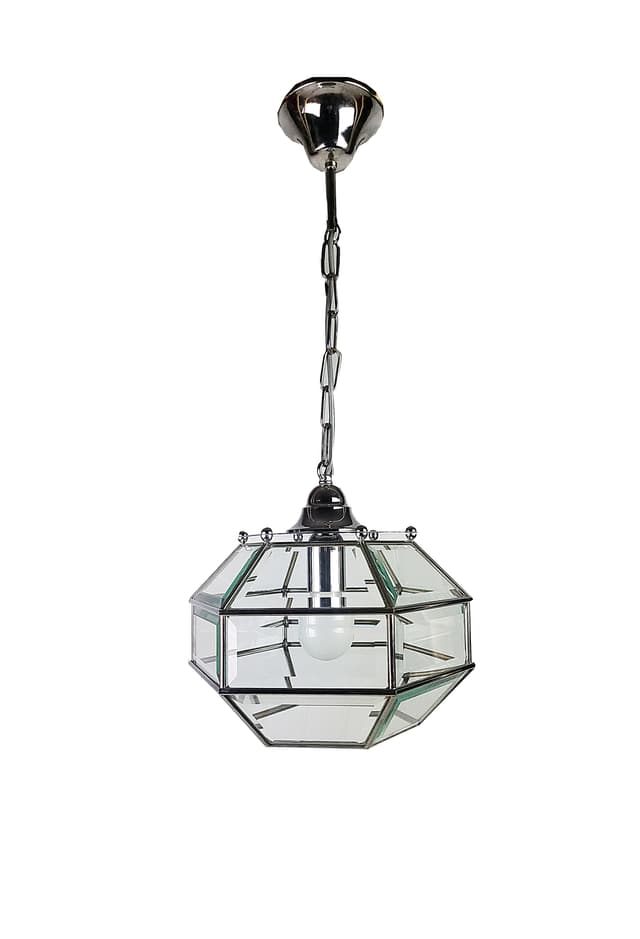 Lampa wisząca, ośmiokątna, transparent, szkło, Fontana Arte, Włochy, lata 70. - WYMIARY