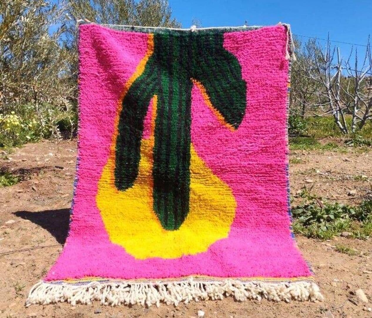 Ręcznie tkany dywan 150x250 cm, wełna, różowy, zielony, żółty, czarny, niebieski, Maroko - 208988