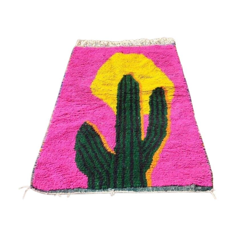 Ręcznie tkany dywan 150x250 cm, wełna, różowy, zielony, żółty, czarny, niebieski, Maroko