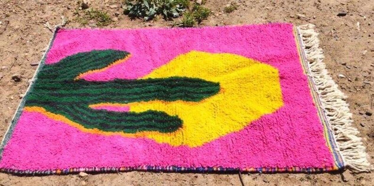 Ręcznie tkany dywan 150x250 cm, wełna, różowy, zielony, żółty, czarny, niebieski, Maroko - 208989