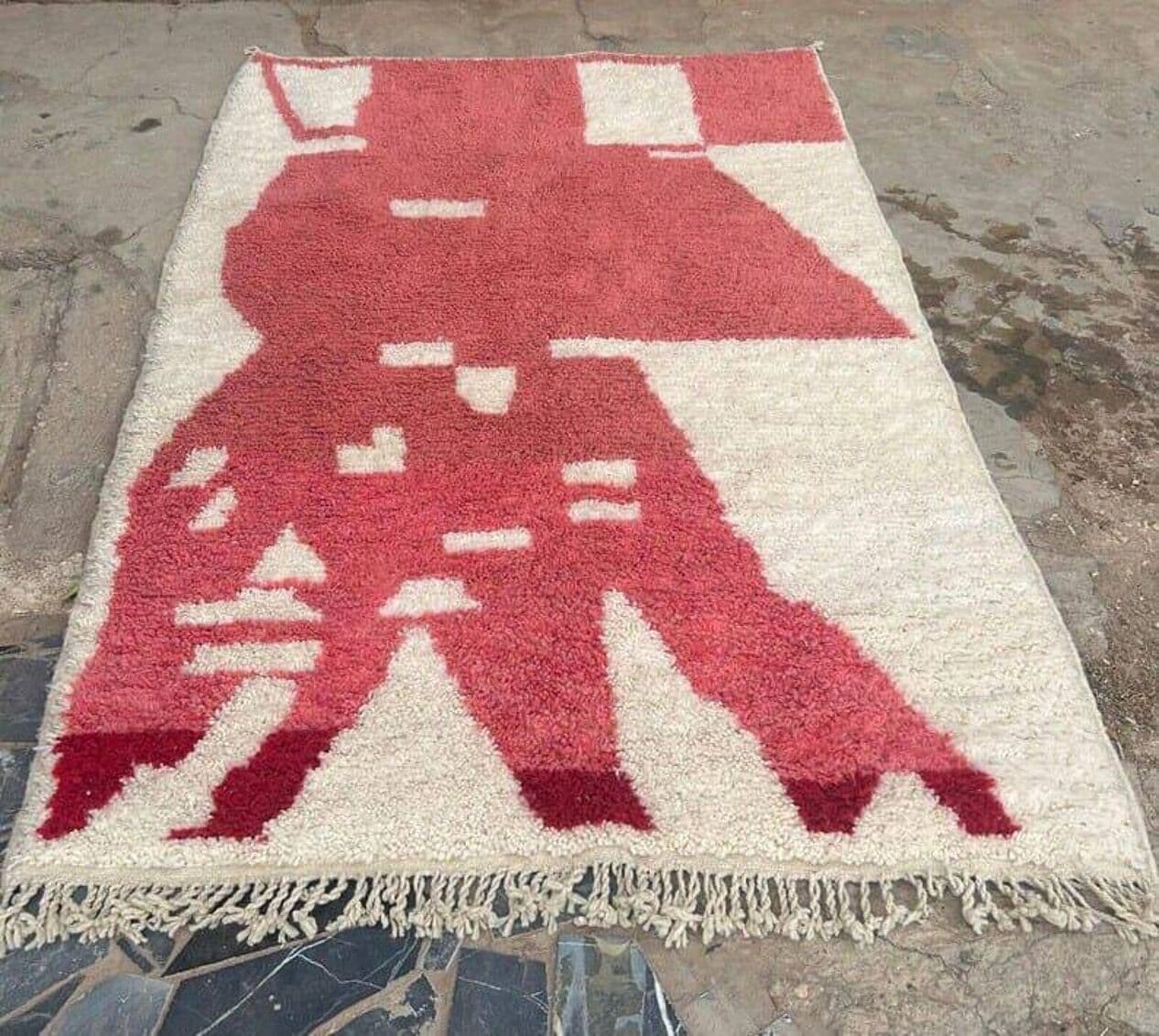 Handwoven rug 100x200 cm, wool, pink, Morocco - 208903