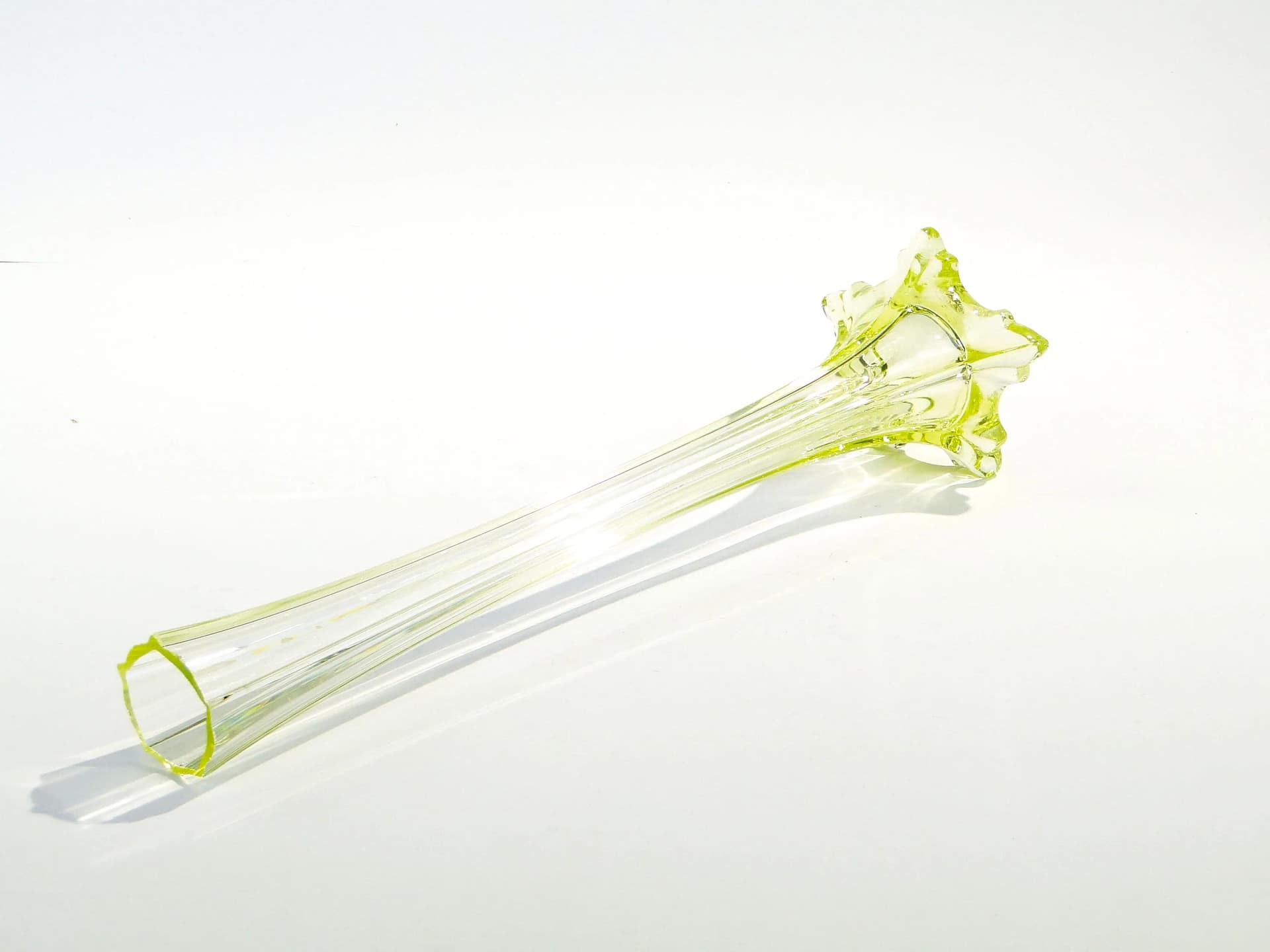 Flute Vase, Art Nouveau, light green uranium glass, Poland, 1920s - 15154