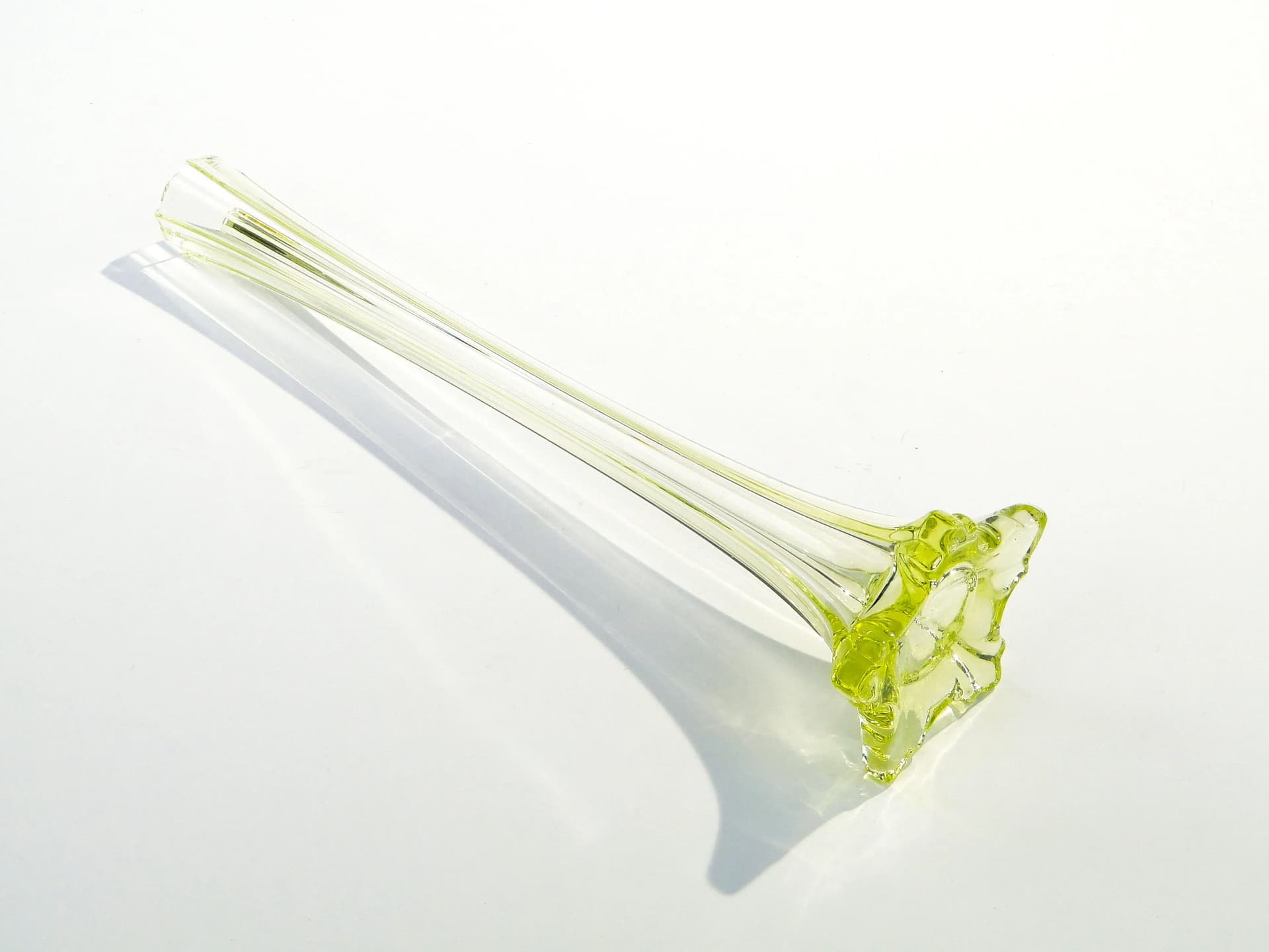 Flute Vase, Art Nouveau, light green uranium glass, Poland, 1920s - 15158