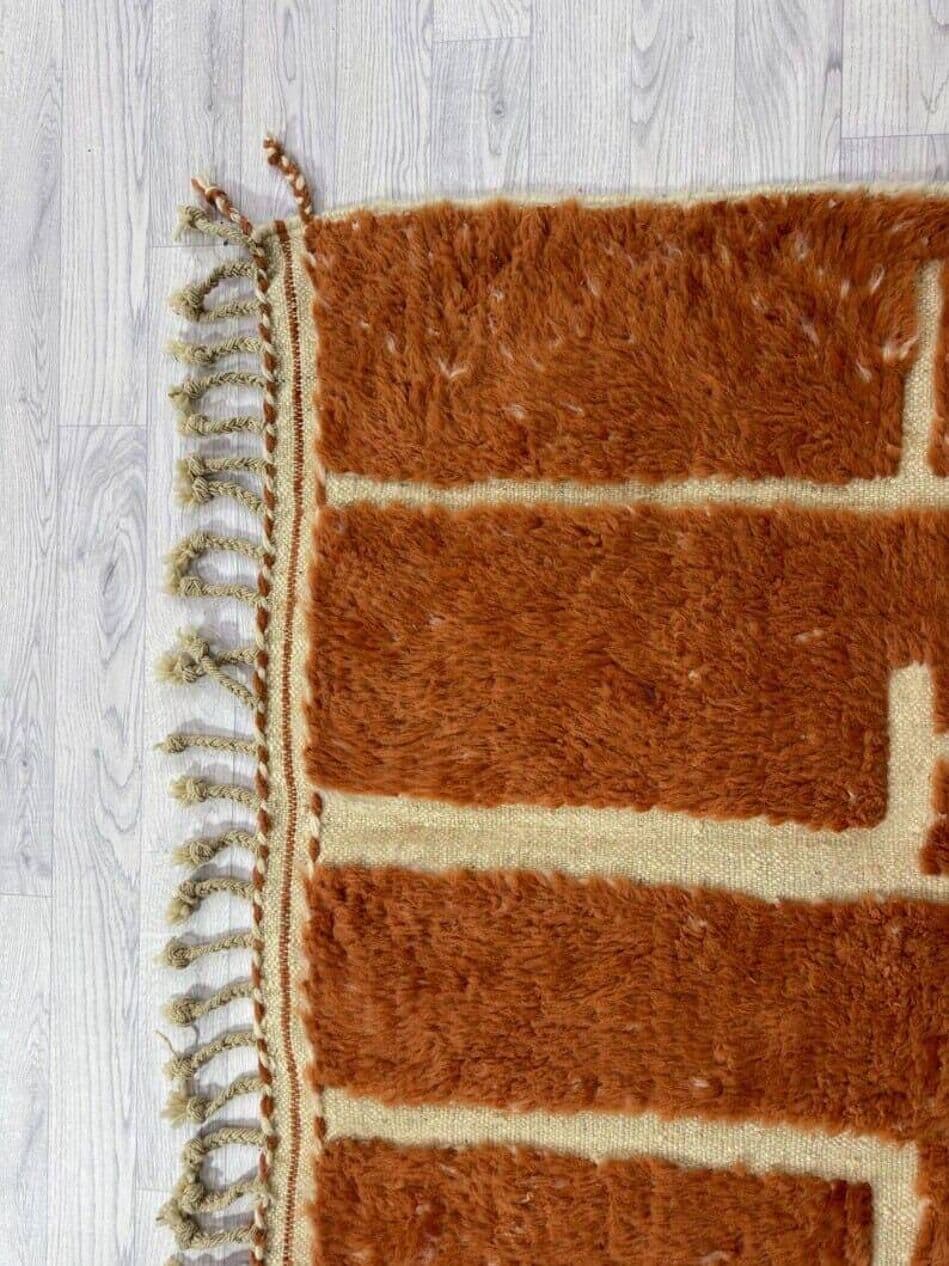 Ręcznie tkany dywan 150x250 cm, wełna, pomarańczowy, kość słoniowa, Maroko - 208836