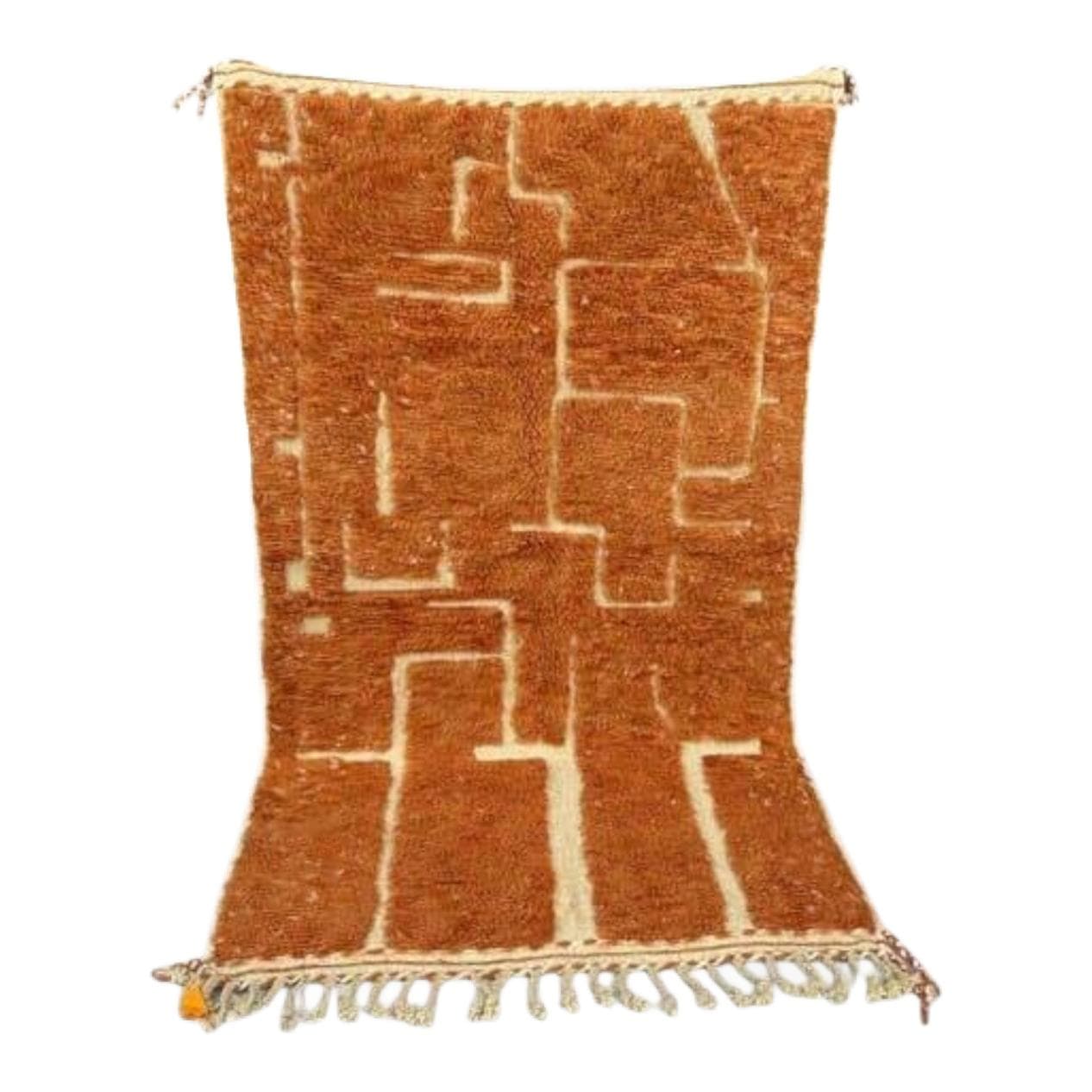 Ręcznie tkany dywan 150x250 cm, wełna, pomarańczowy, kość słoniowa, Maroko