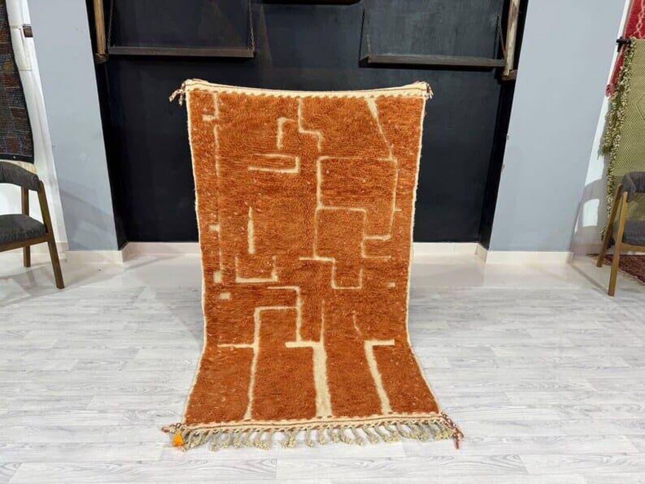 Ręcznie tkany dywan 150x250 cm, wełna, pomarańczowy, kość słoniowa, Maroko - 208834