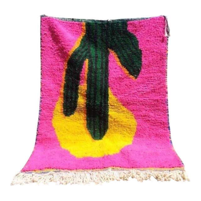 Ręcznie tkany dywan 100x200 cm, wełna, różowy, żółty, zielony, kremowy, Maroko - WYMIARY