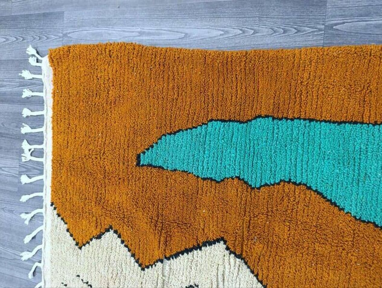 Ręcznie tkany dywan 150x250 cm, wełna, brązowy, beżowy, turkusowy, biały, Maroko - 208791