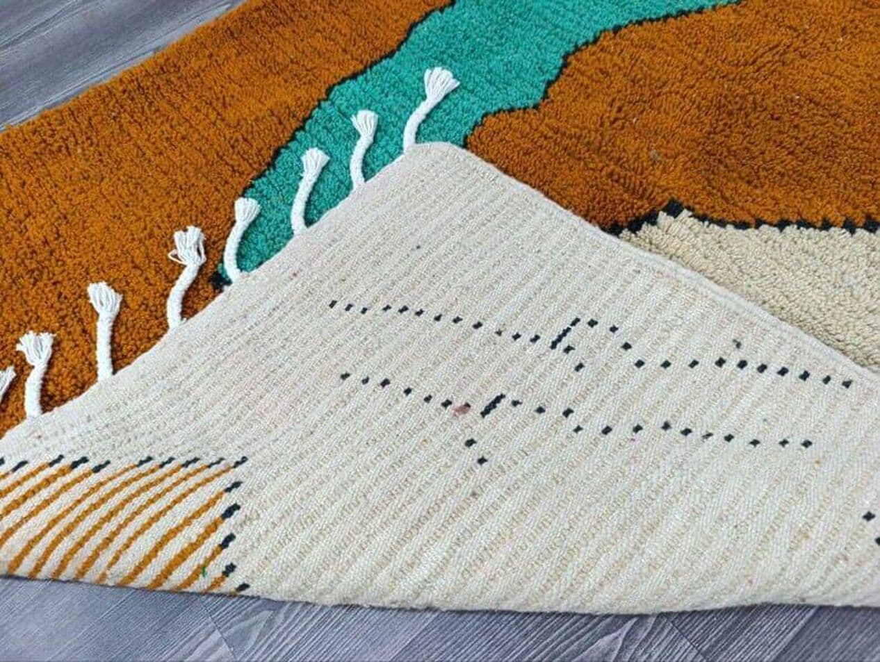 Ręcznie tkany dywan 150x250 cm, wełna, brązowy, beżowy, turkusowy, biały, Maroko - 208786