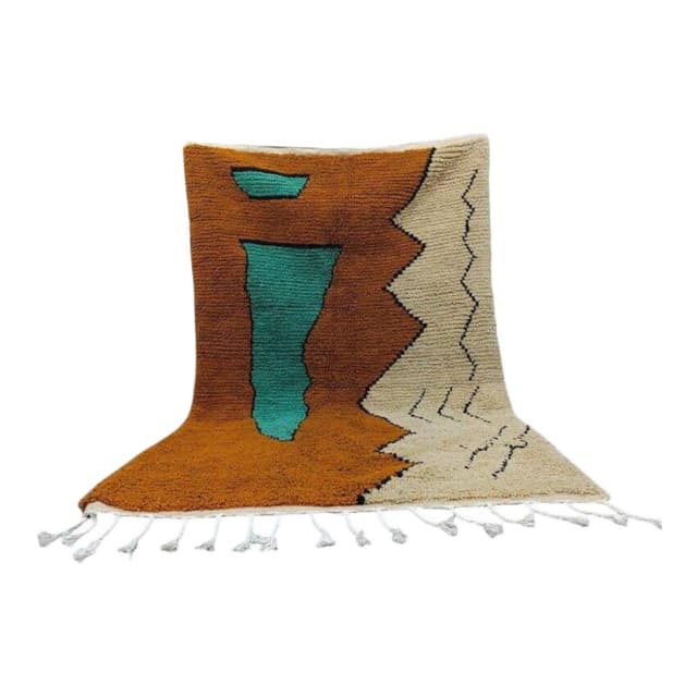 Ręcznie tkany dywan 150x250 cm, wełna, brązowy, beżowy, turkusowy, biały, Maroko - WYMIARY