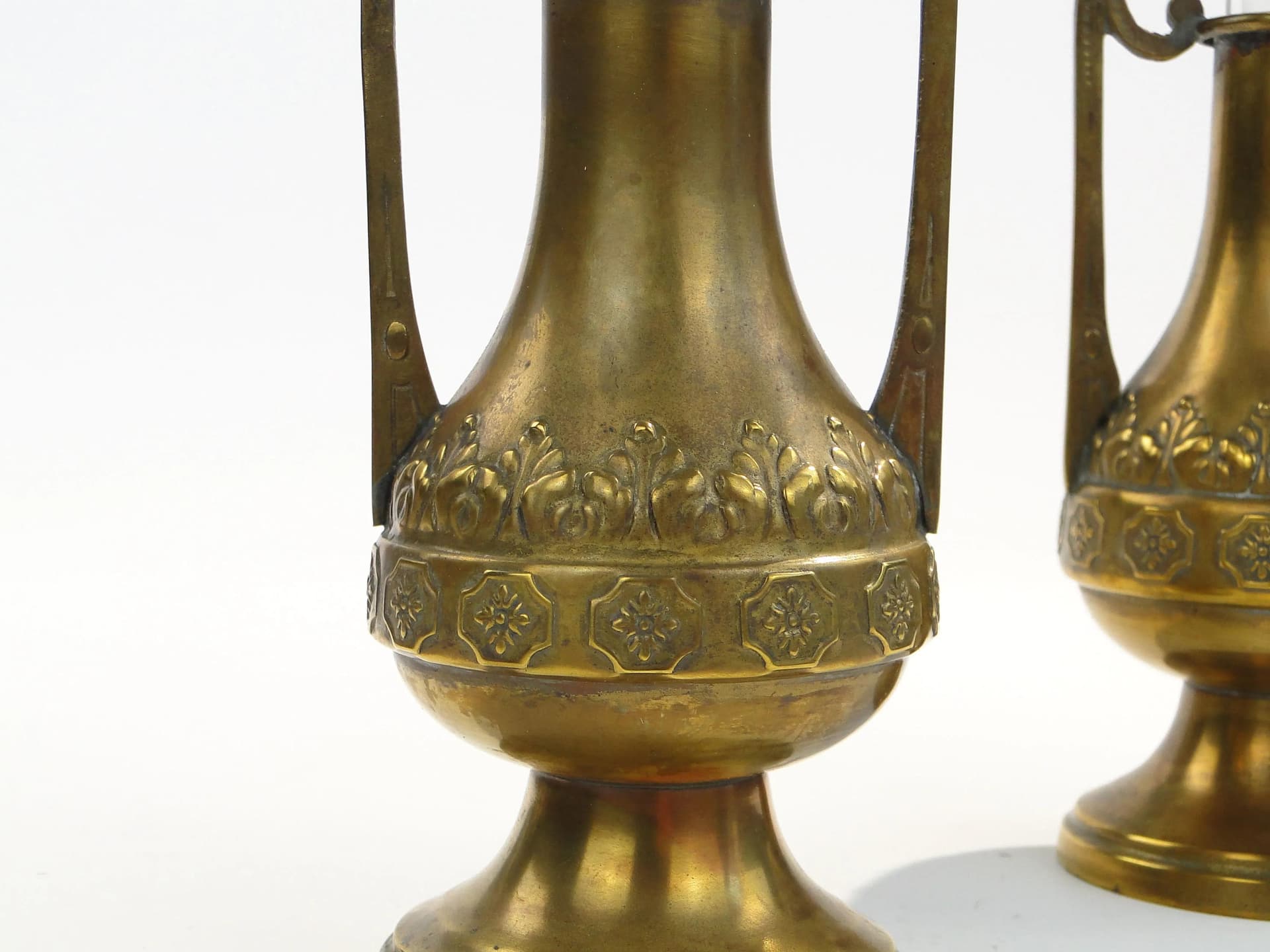 Brass Art Nouveau Vases with Glass Inserts, Austria-Hungary, 1900s - 15134