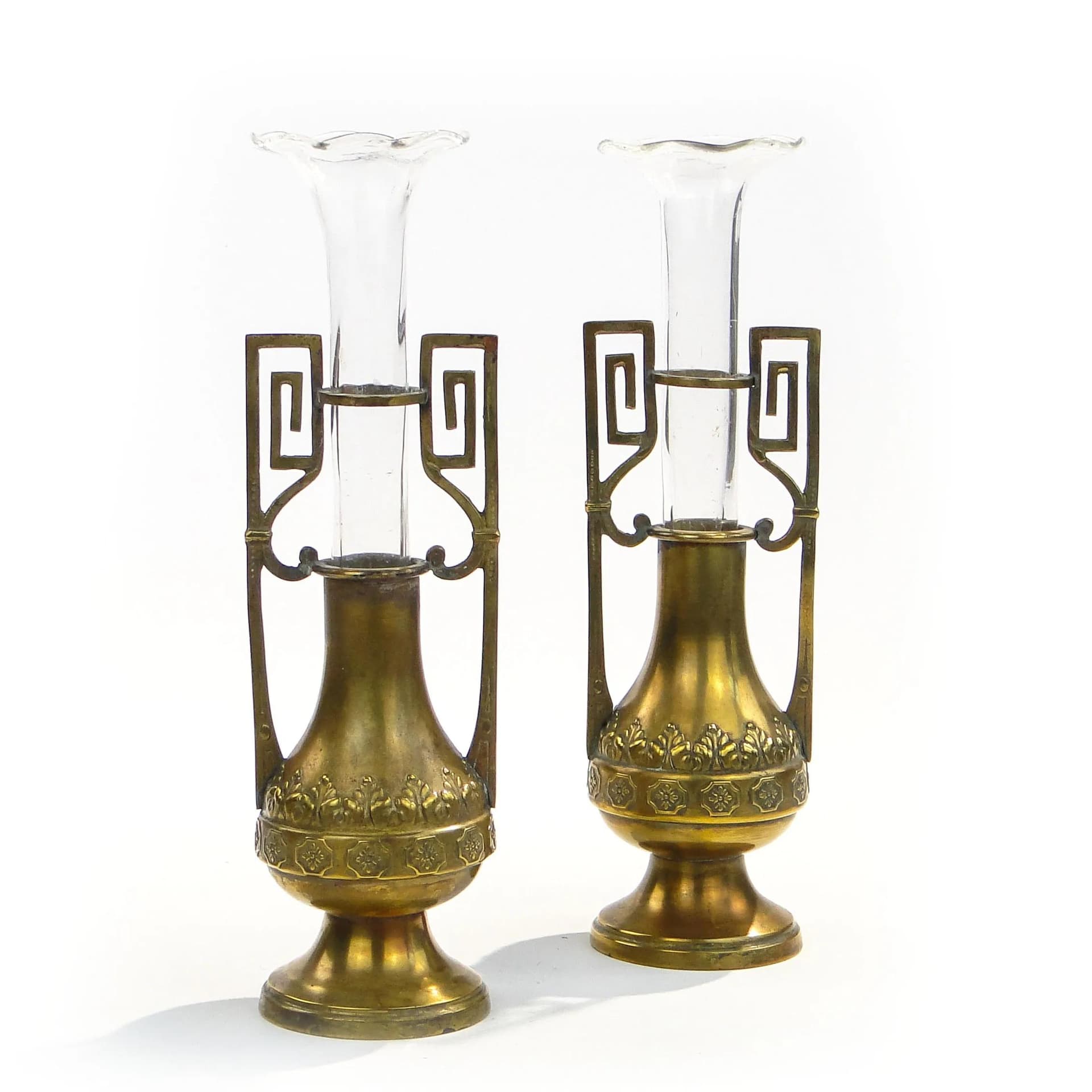 Brass Art Nouveau Vases with Glass Inserts, Austria-Hungary, 1900s - 15131
