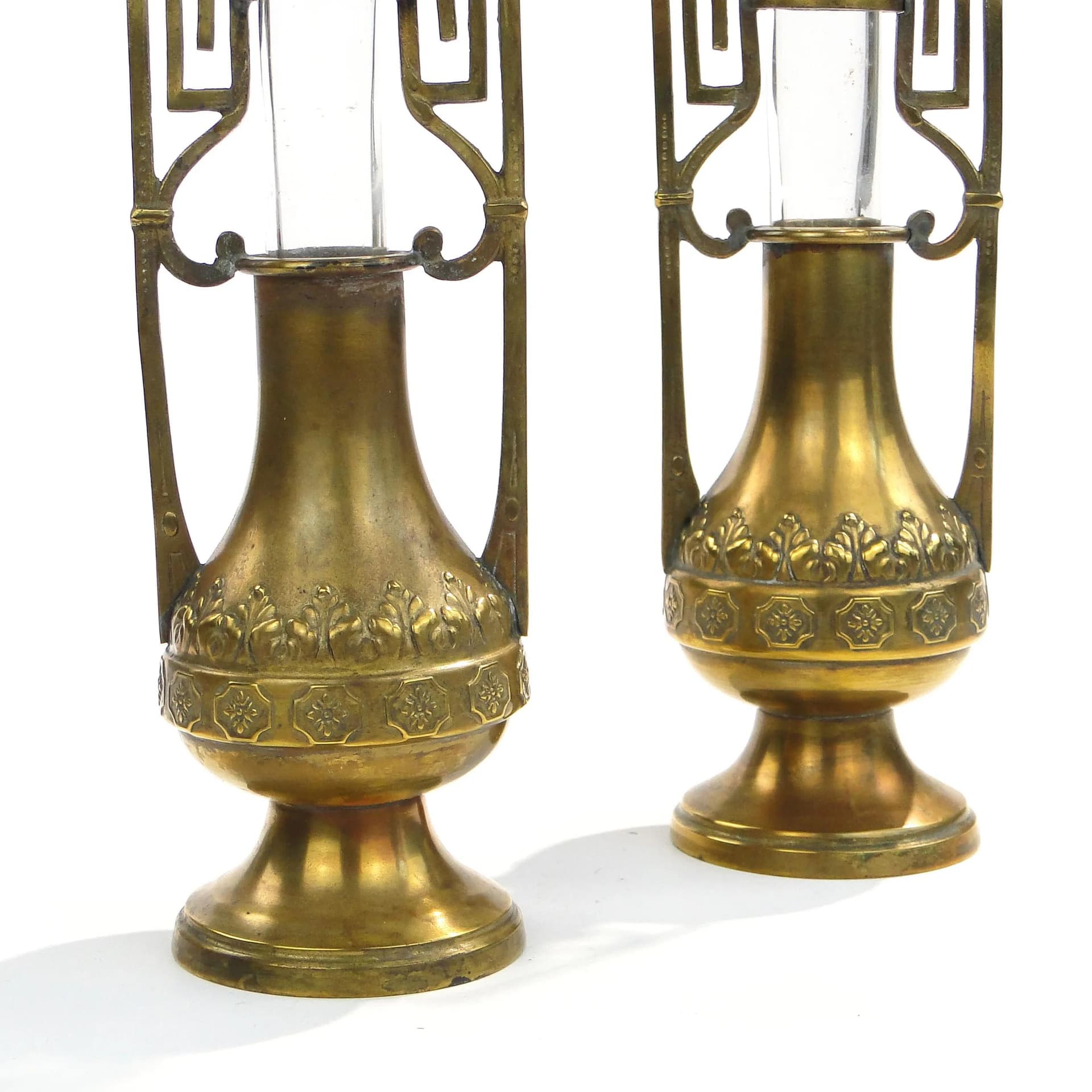 Brass Art Nouveau Vases with Glass Inserts, Austria-Hungary, 1900s - 15133