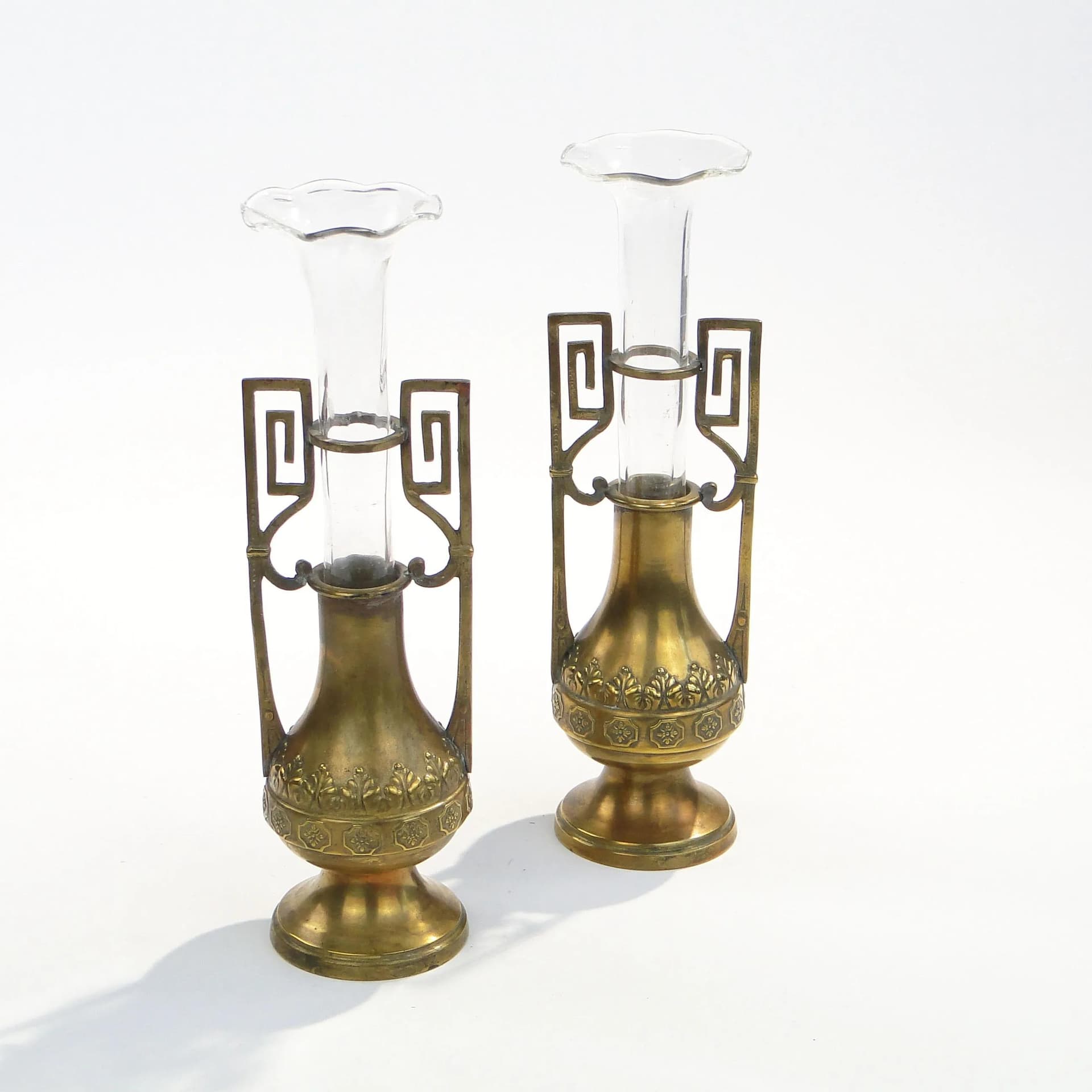 Brass Art Nouveau Vases with Glass Inserts, Austria-Hungary, 1900s - 15132