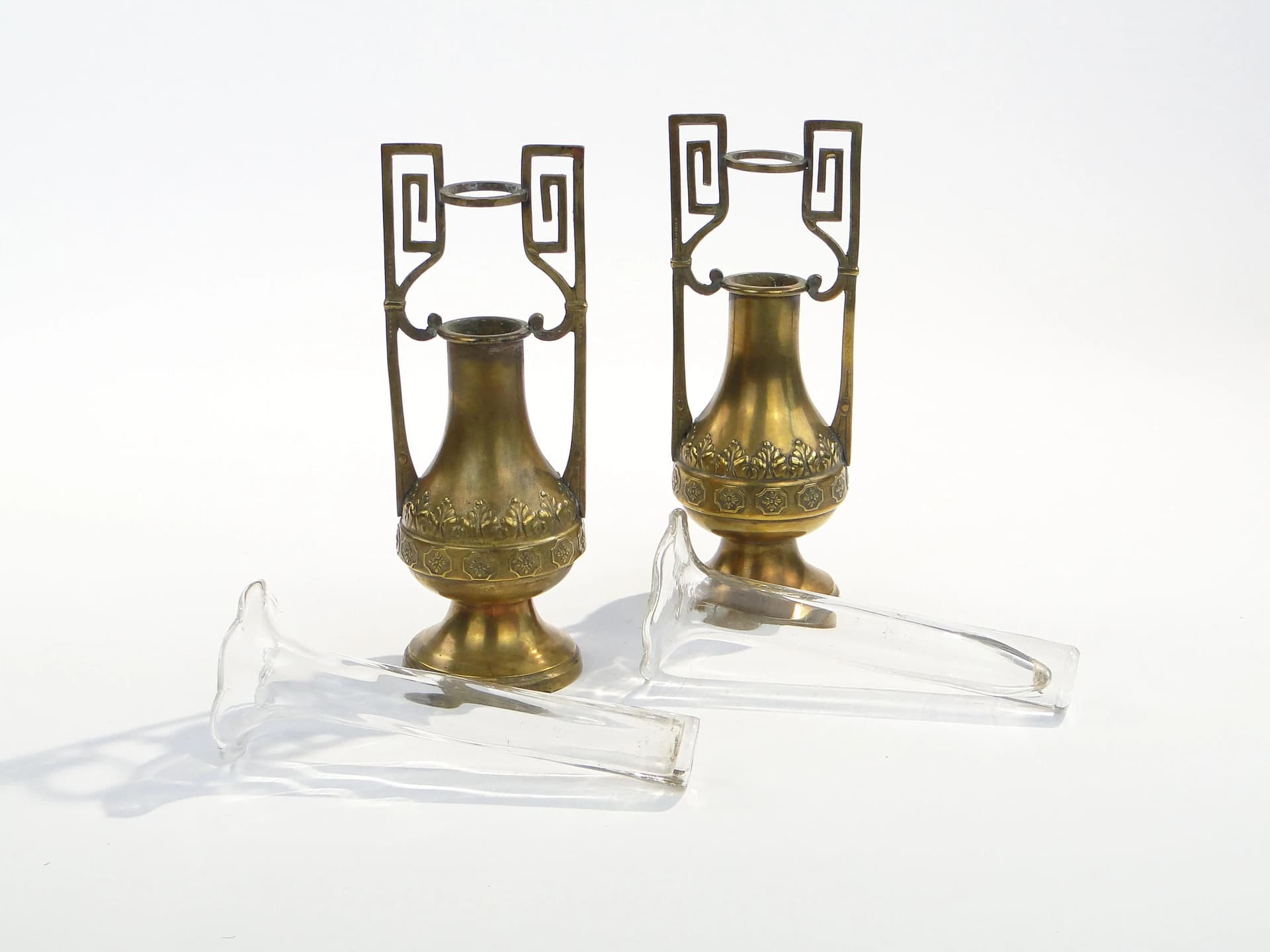 Brass Art Nouveau Vases with Glass Inserts, Austria-Hungary, 1900s - 15138