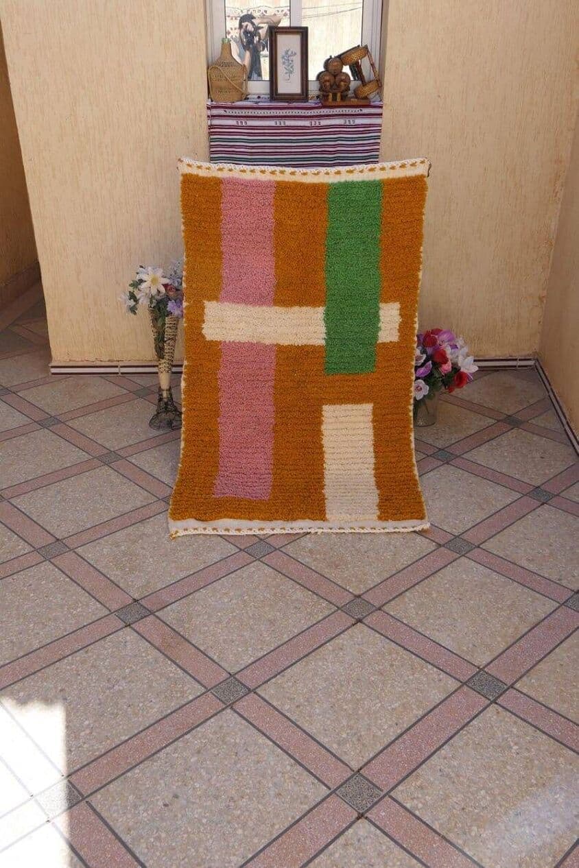 Handwoven rug 100x200 cm, wool, multicolour, Morocco - 208768