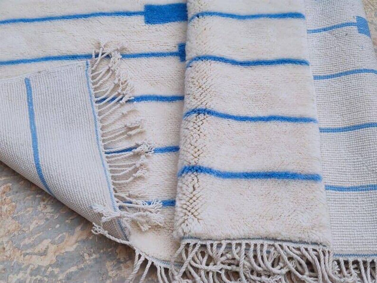 Ręcznie tkany dywan 100x200 cm, wełna, biały, niebieski, Maroko - 208744