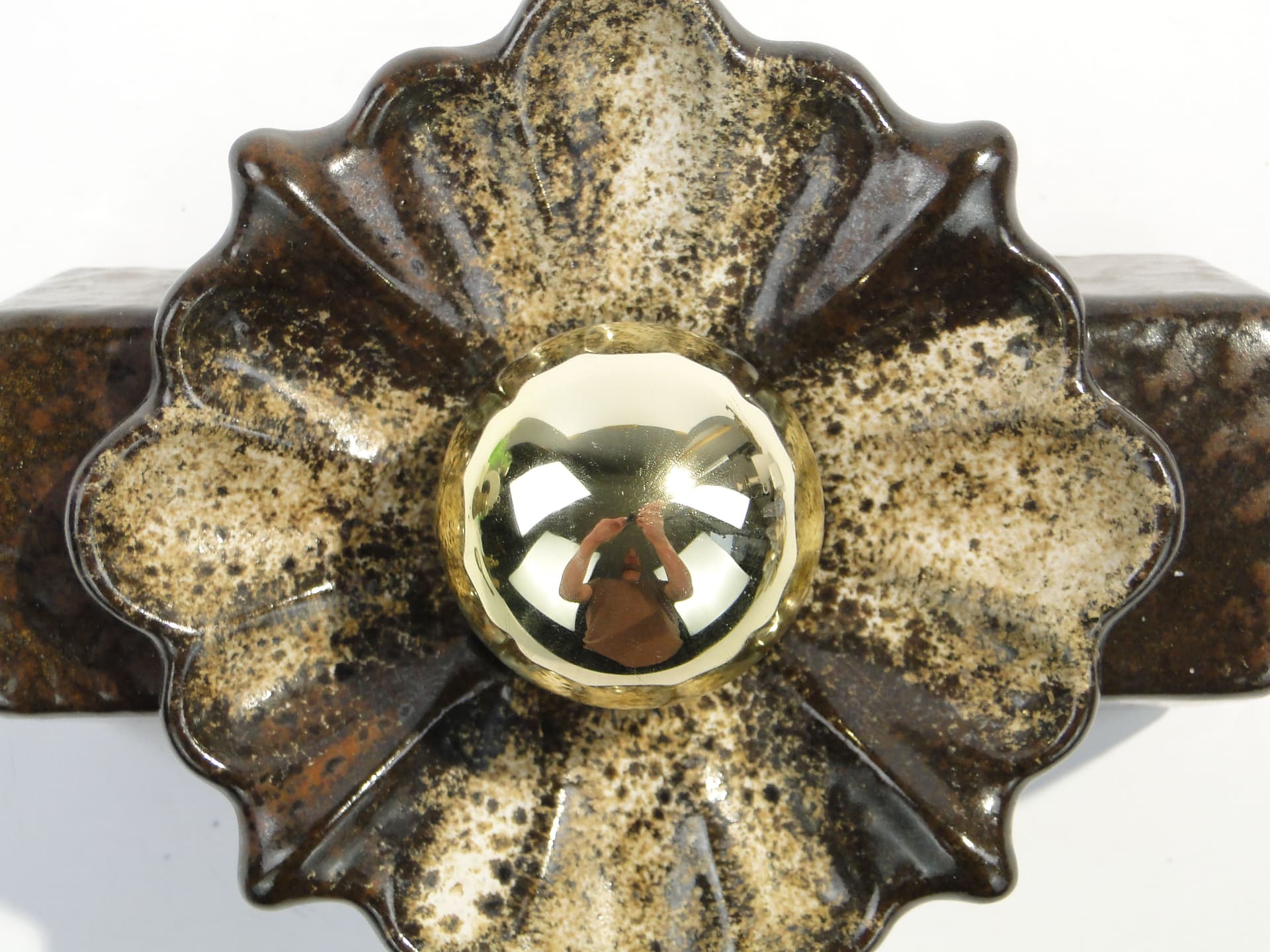 Wall sconce PAN, dark brown ceramic, gold metal, Germany, 1970s. - 1519