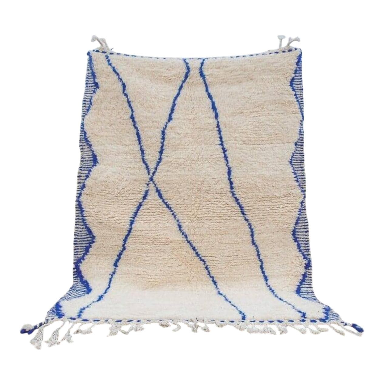 Ręcznie tkany dywan 150x250 cm, wełna, kremowy, niebieski, Maroko