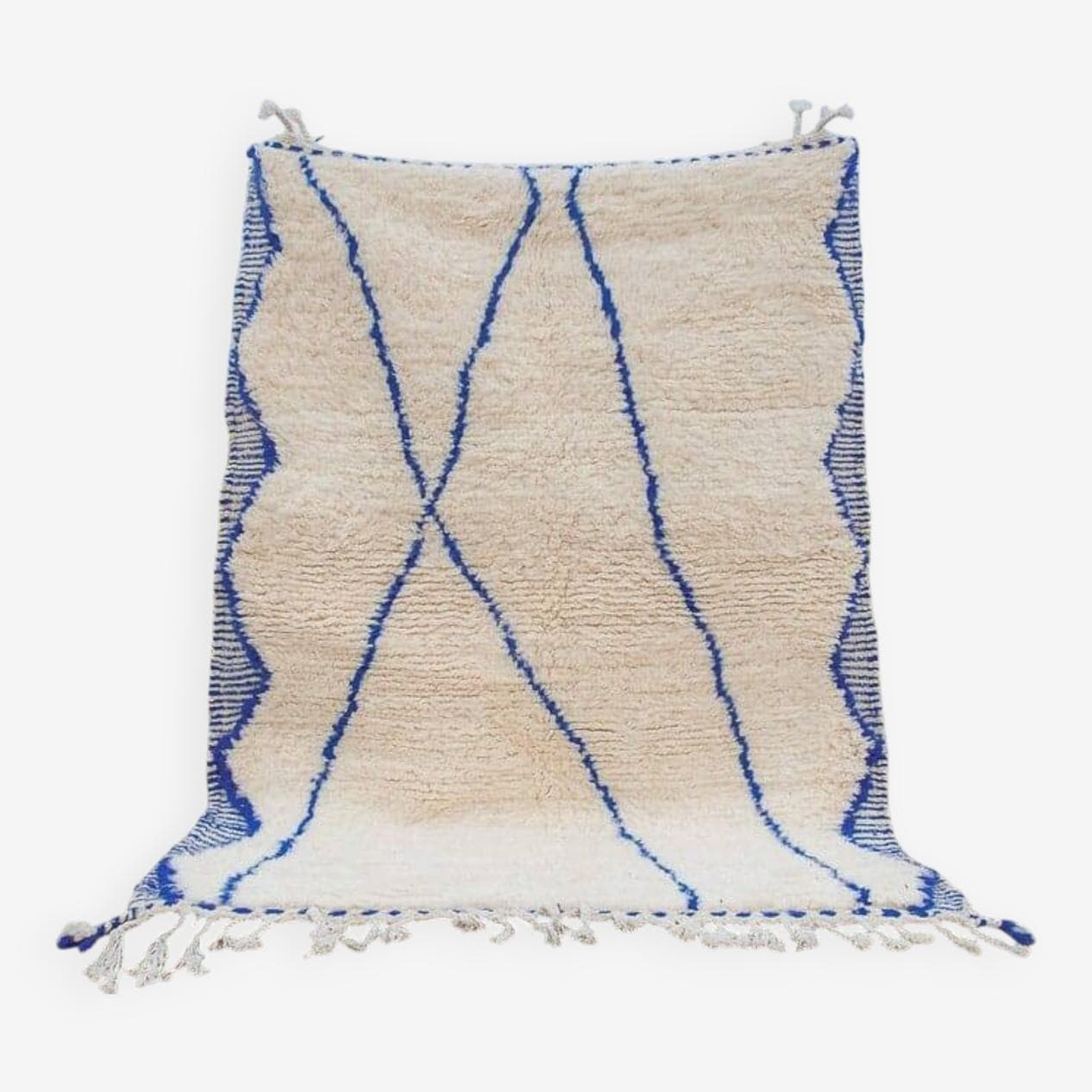 Ręcznie tkany dywan 150x250 cm, wełna, kremowy, niebieski, Maroko - 208629