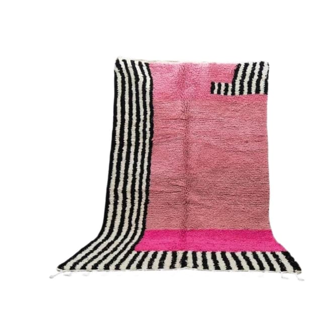 Handmade rug 150x250 cm, wool, pink, black, ivory, Morocco - DIMENSION