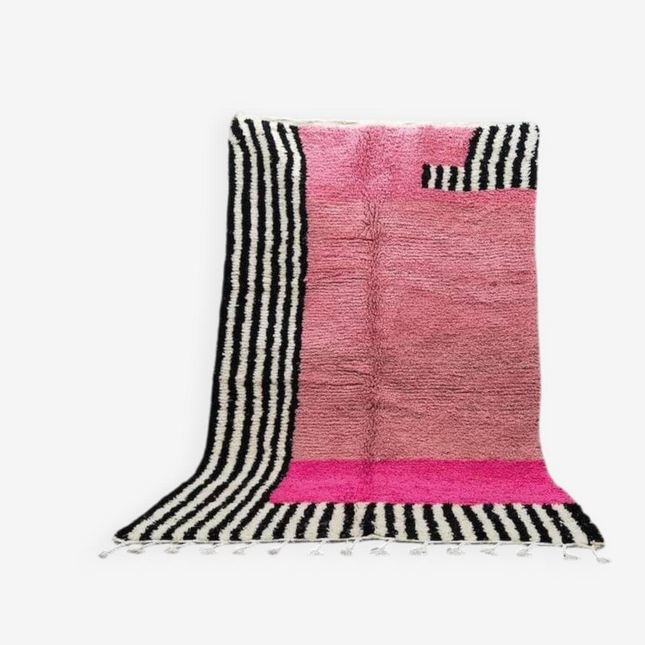 Handmade rug 150x250 cm, wool, pink, black, ivory, Morocco - 208608