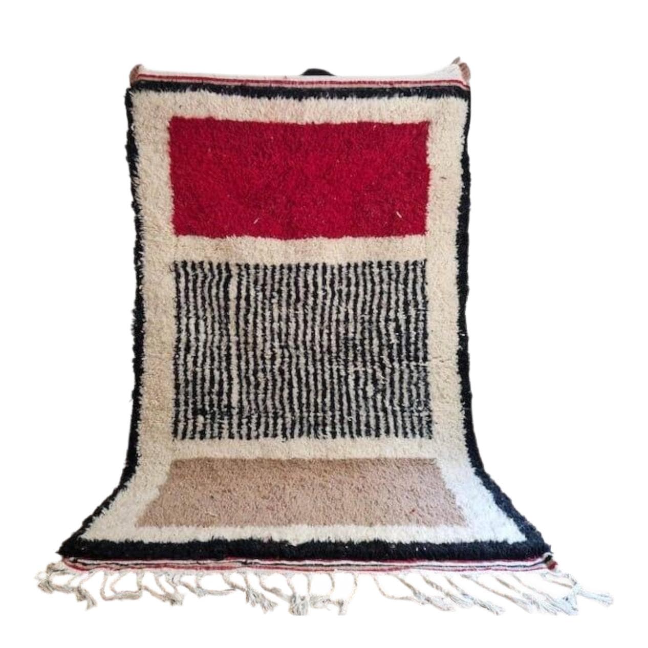 Ręcznie tkany dywan 150x250 cm, wełna, czerwony, czarny, biały, beżowy, kremowy, Maroko
