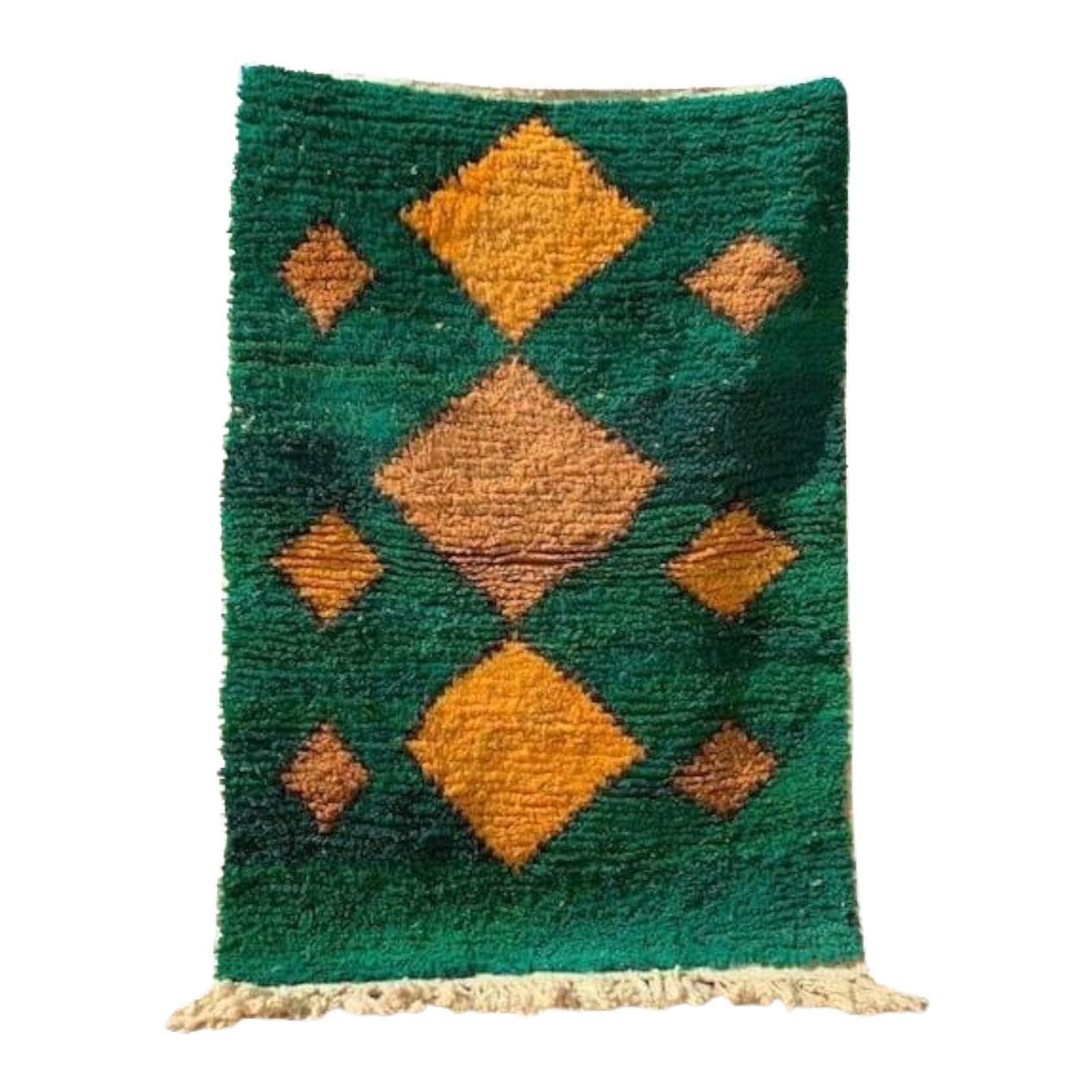 Ręcznie tkany dywan 150x250 cm, wełna, zielony, żółty, szary, beżowy, Maroko