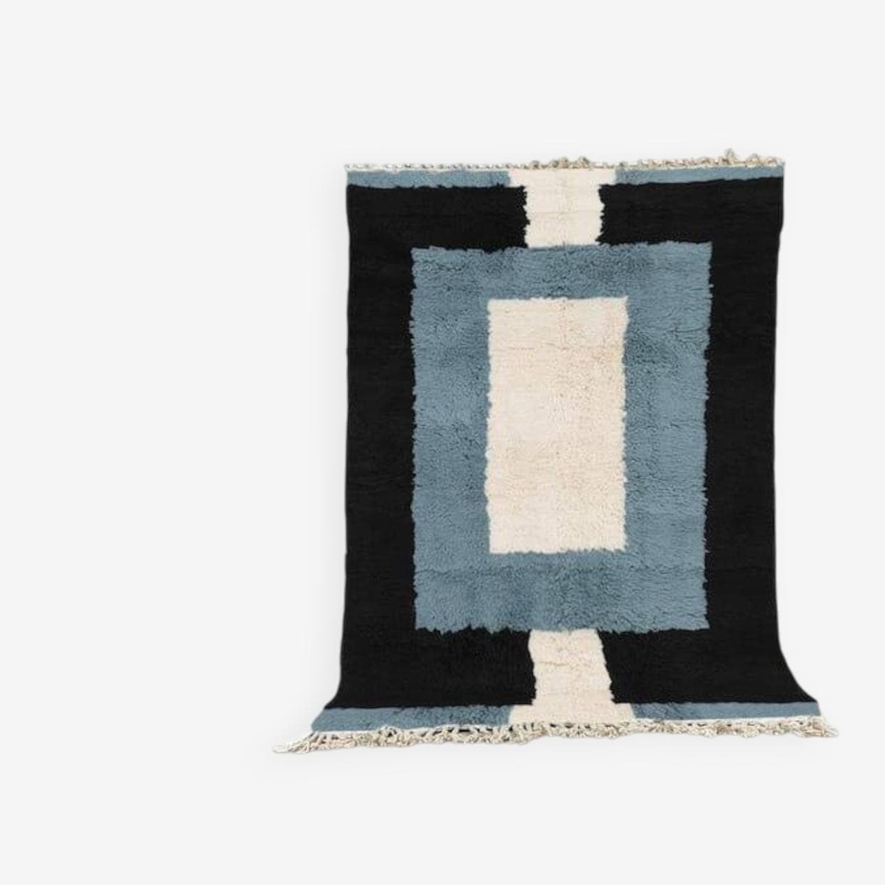 Handwoven rug 150x250 cm, wool, black, blue, cream, Morocco - 209585