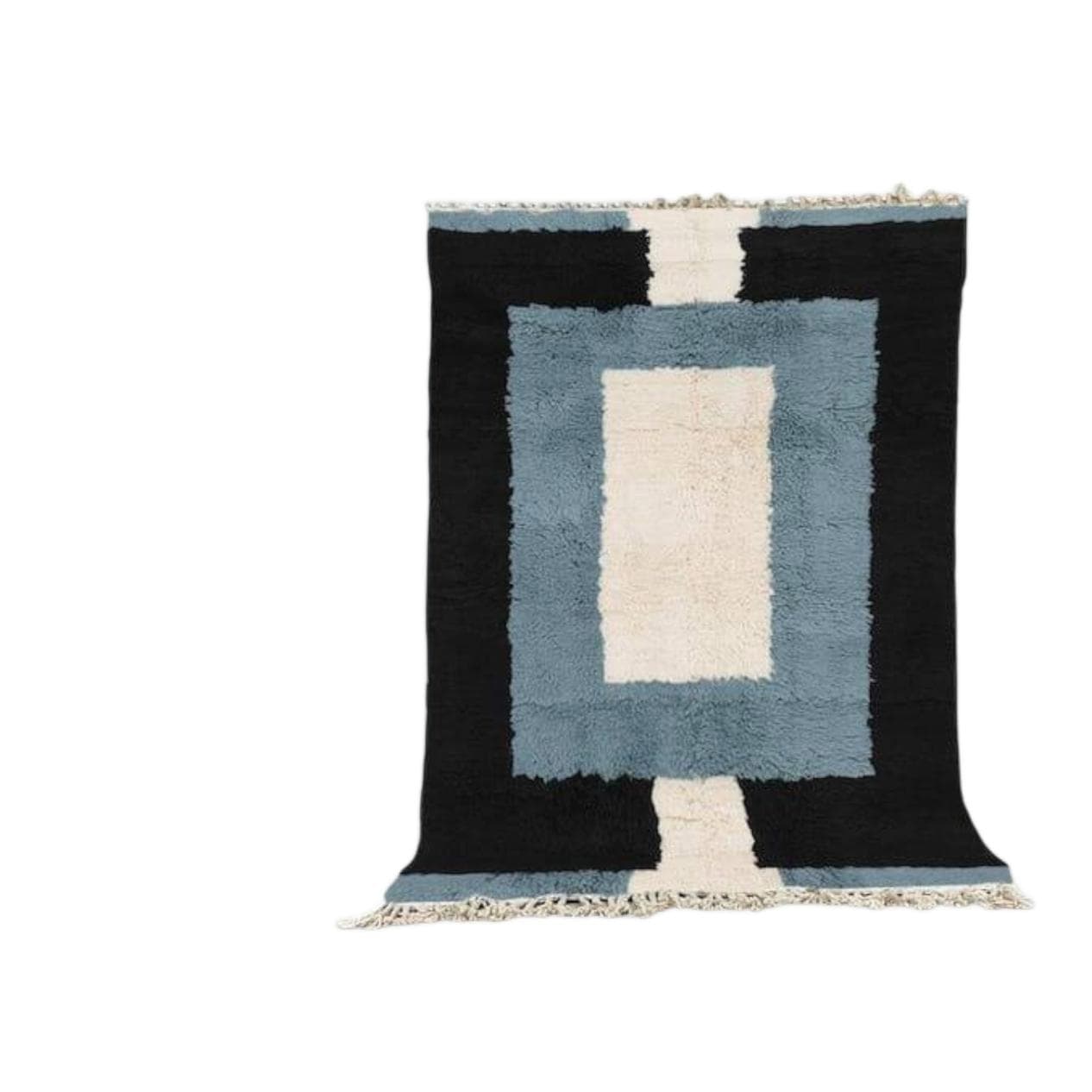 Handwoven rug 150x250 cm, wool, black, blue, cream, Morocco