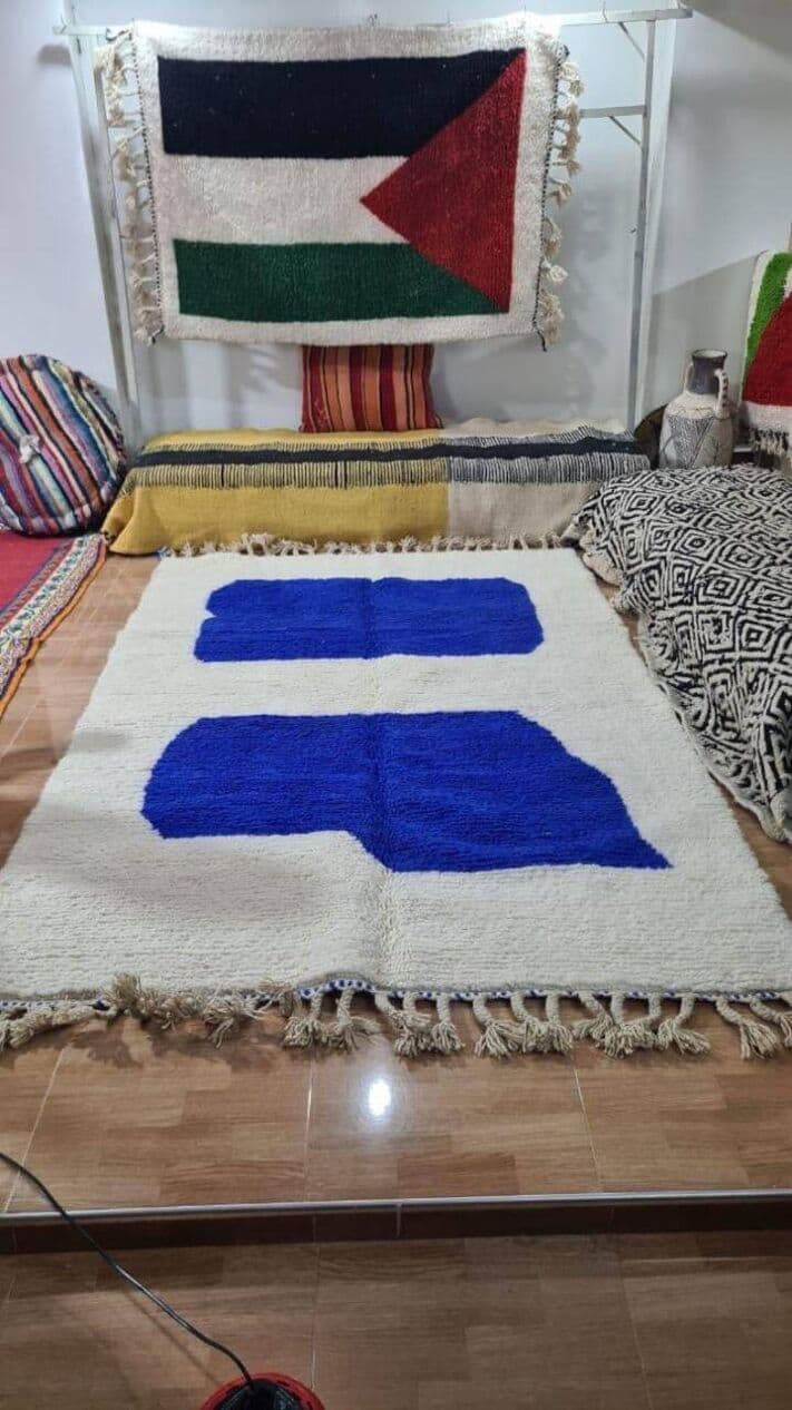 Ręcznie tkany dywan 240x160 cm, wełna, biały, niebieski, Maroko - 209544