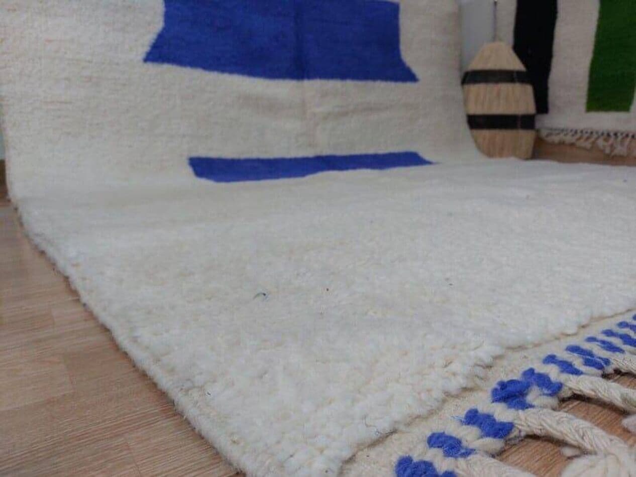 Ręcznie tkany dywan 240x160 cm, wełna, biały, niebieski, Maroko - 209545